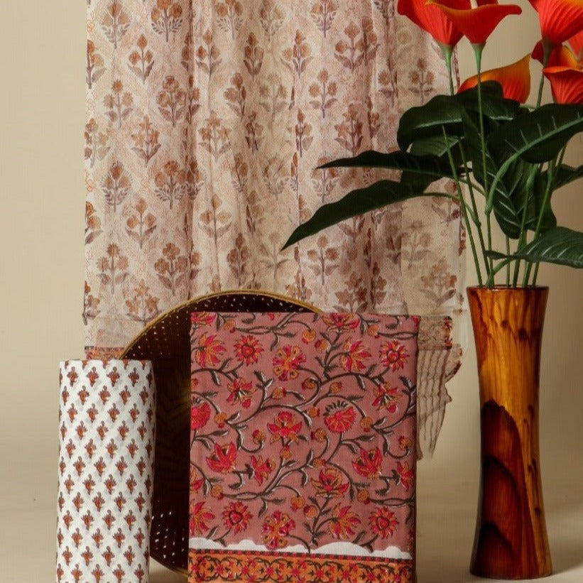 shop unstitched chiffon dupatta cotton suit set