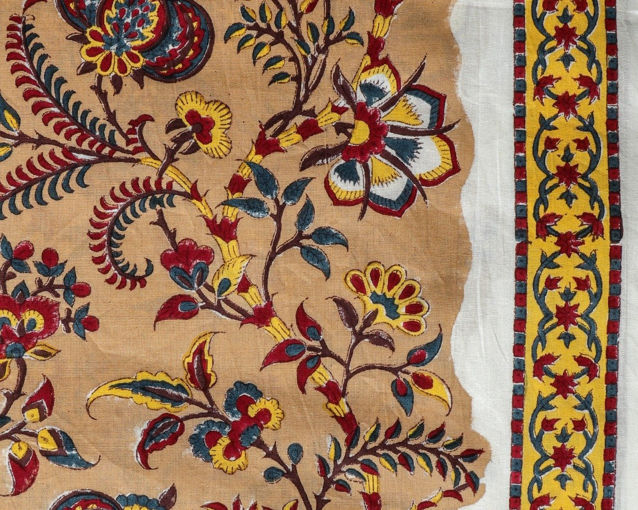 shop unstitched hand block print cotton suit with chiffon dupatta