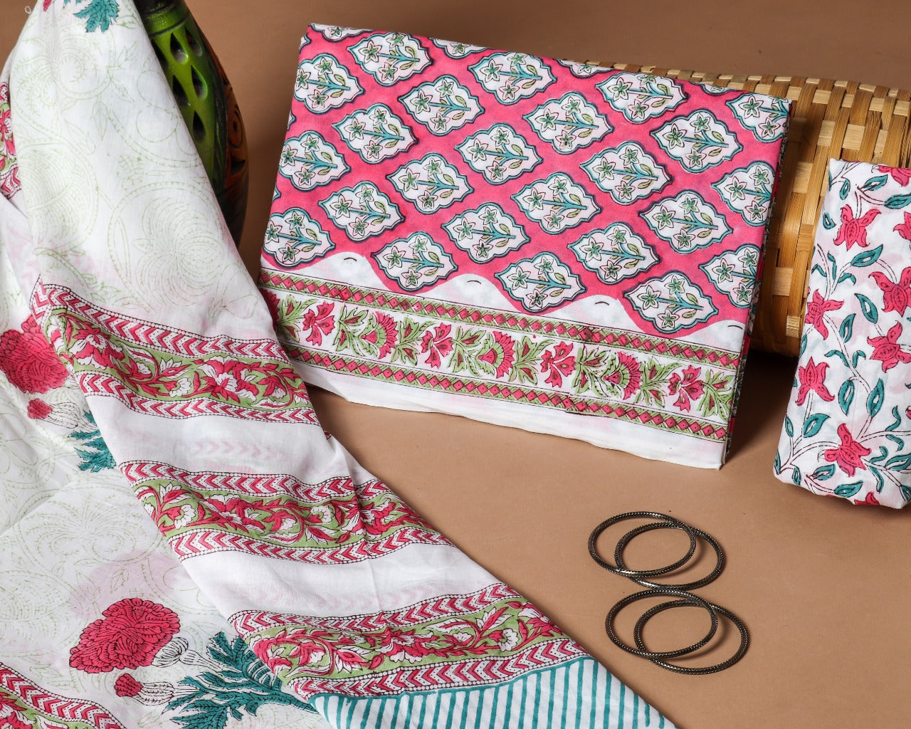 shop hand block print cotton suit with mulmul dupatta (PRMUL253)