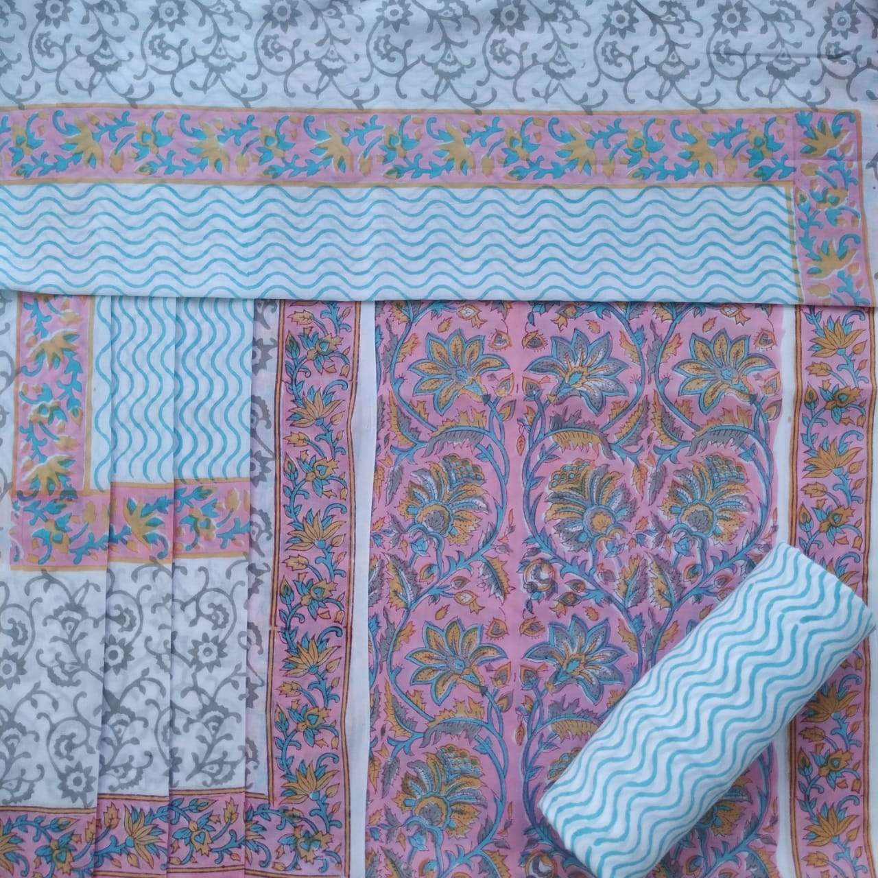 shop block print cotton suit with mulmul dupatta