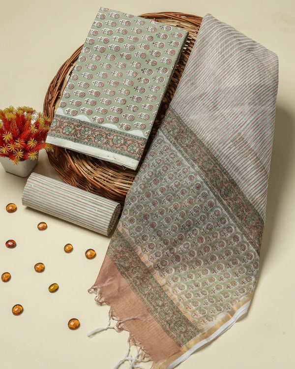 Shop block print cotton suits with kota dupatta online (3CKD101)