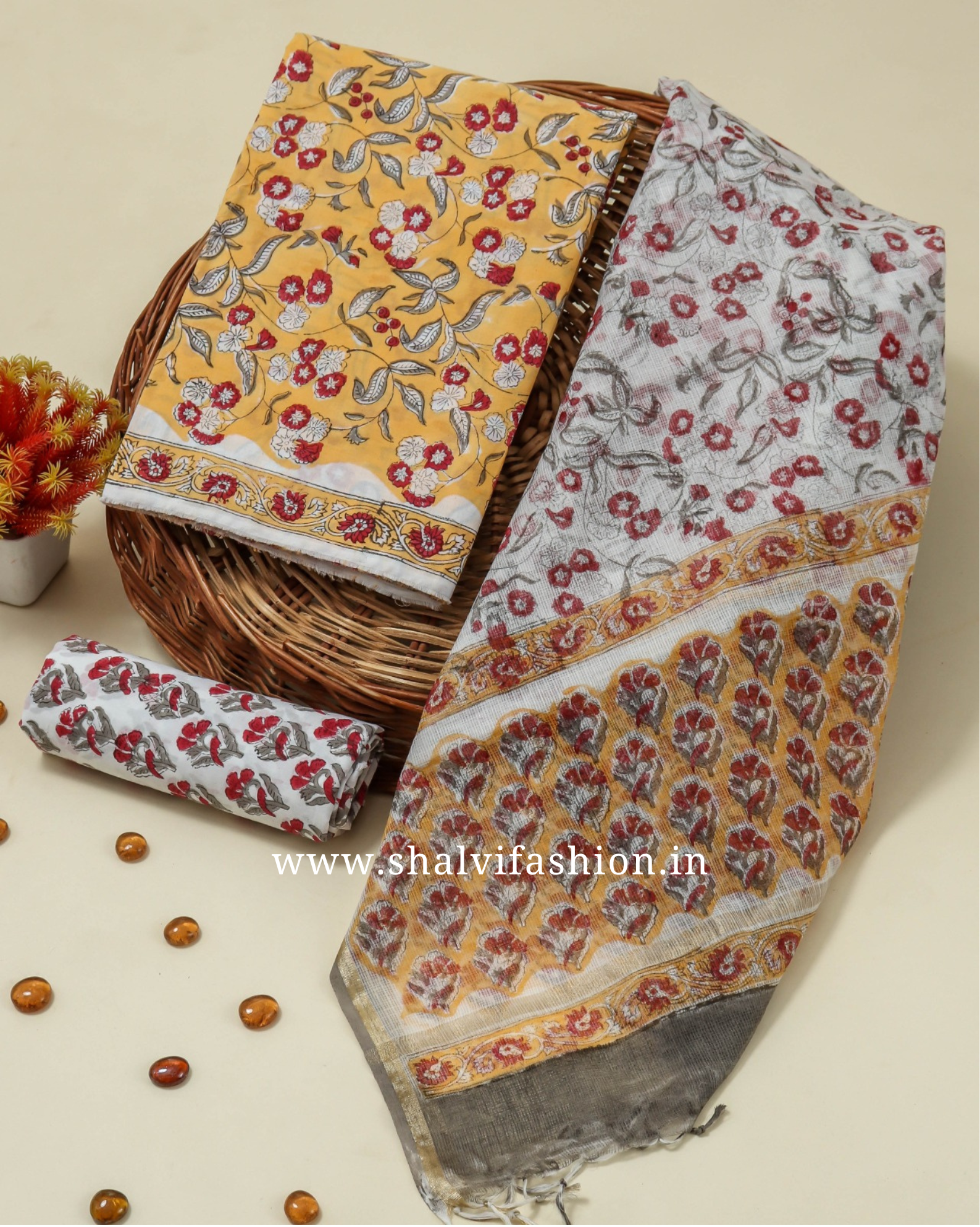 Shop unstitched cotton suits with kota doria dupatta (3CKD118)