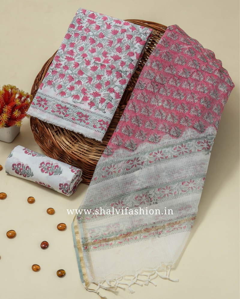 Shop block print kota dupatta cotton suits online shopping (3CKD121)