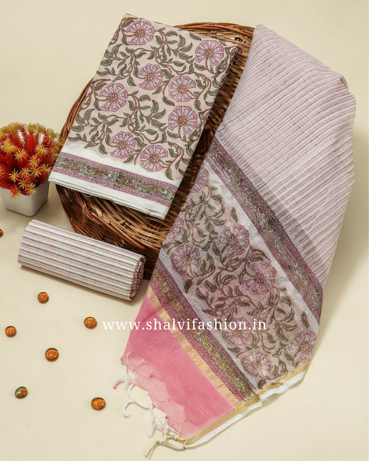Shop unstitched cotton suit sets with kota doria dupatta (3CKD123)
