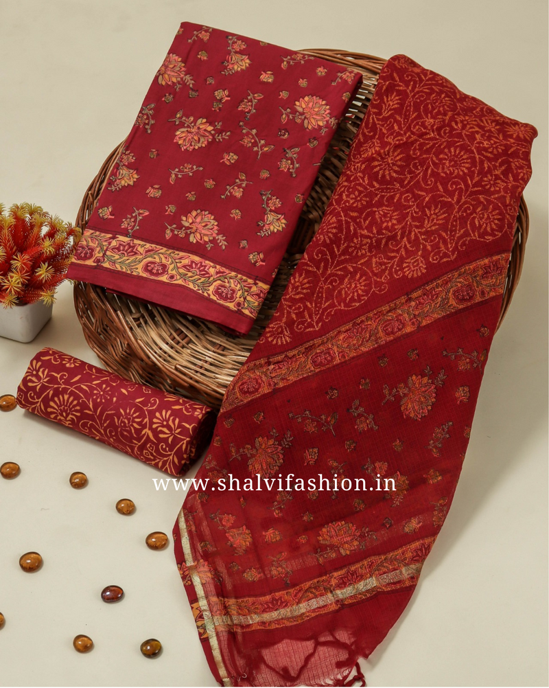 Shop jaipuri print cotton suit set with kota dupatta in jaipur (3CKD127)
