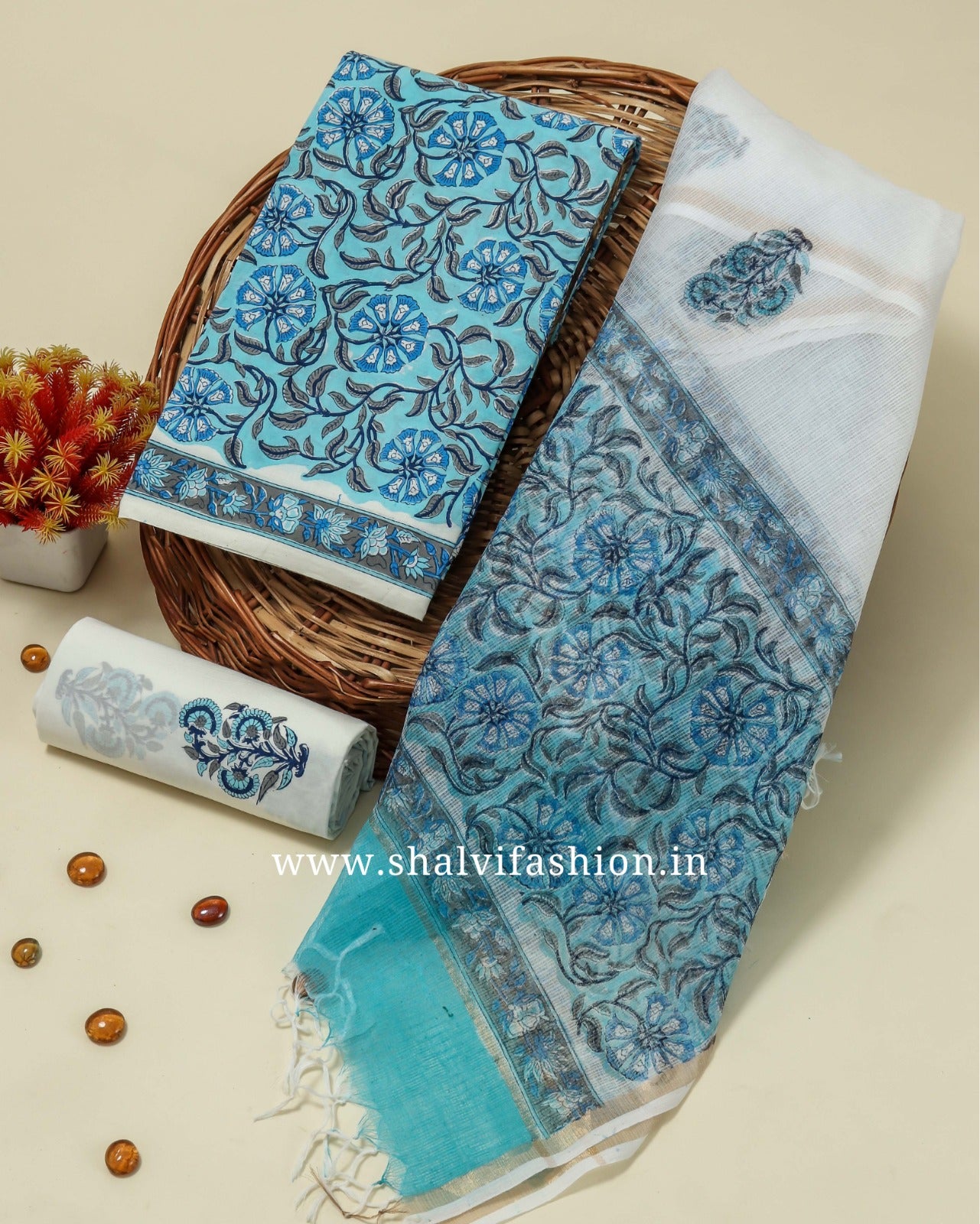 Shop jaipuri print cotton suits with kota doria dupatta (3CKD134)