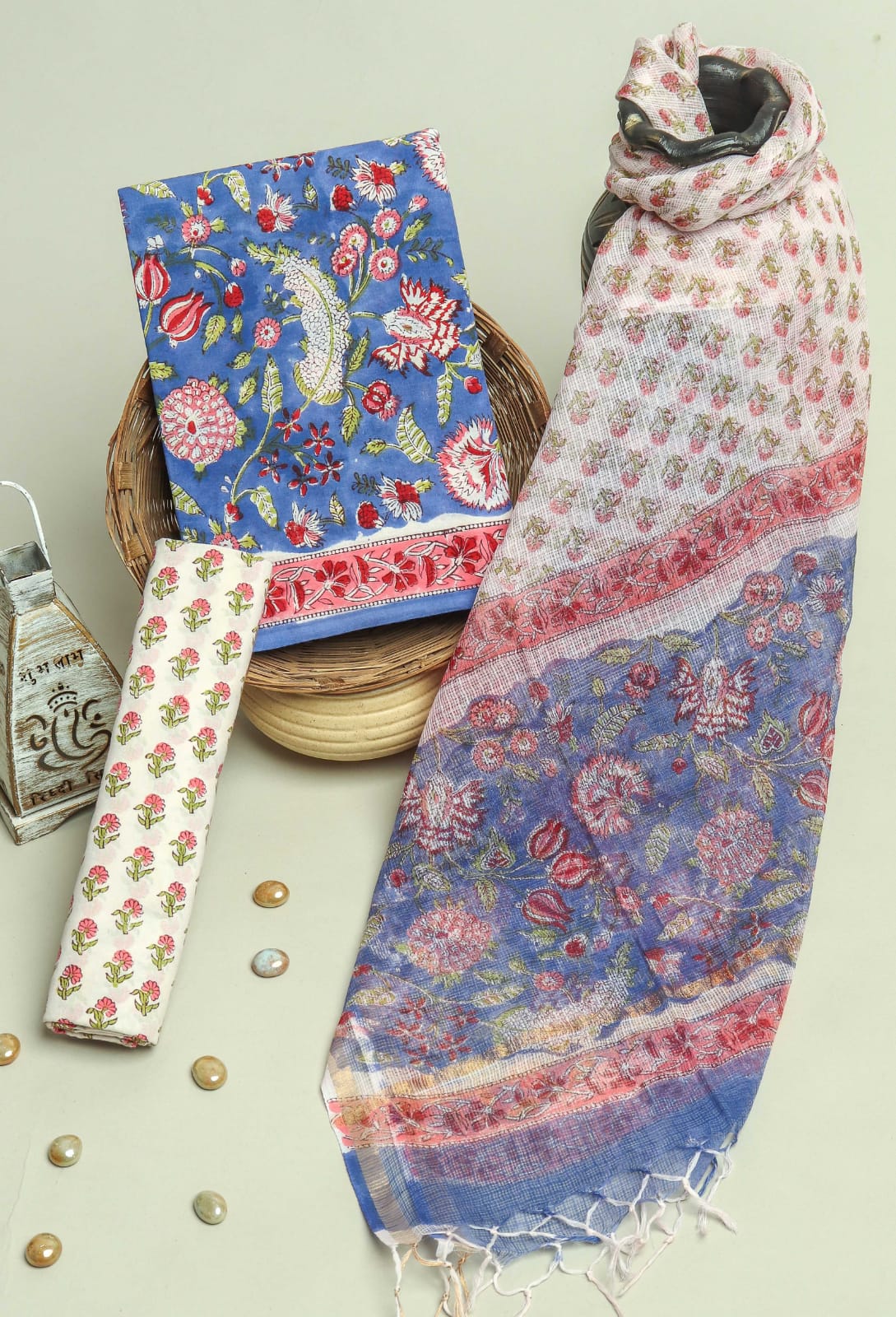 Jaal Print Cotton Suit Set with Kota Doria Dupatta (3CKD297)