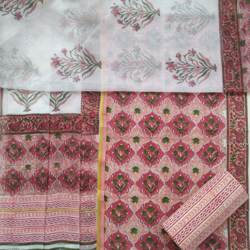 Shop Unstitched Pure Cotton Suit Material with Kota Doria Dupatta (3CKD299)