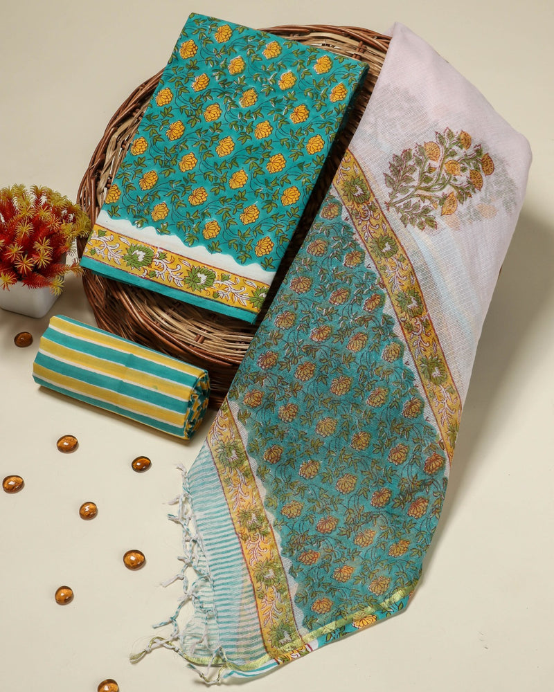 Shop jaipuri print cotton suit sets with kota dupatta (3CKD29)
