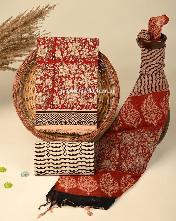 Shop bagru print cotton suits with kota dupatta (3CKD331)