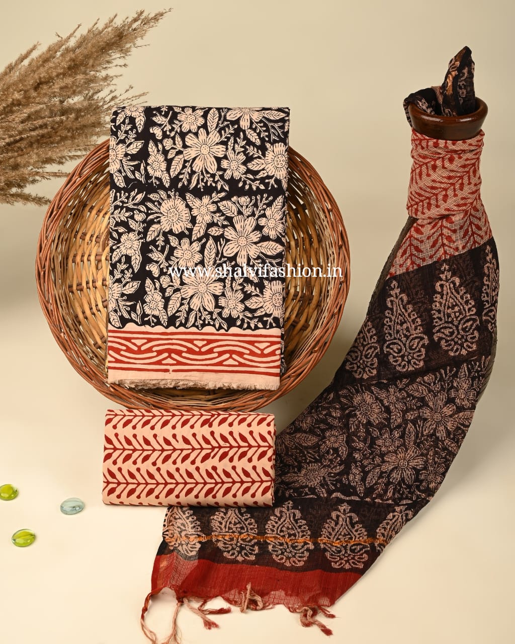 Shop unstitched jaipuri bagru print cotton suits (3CKD343)