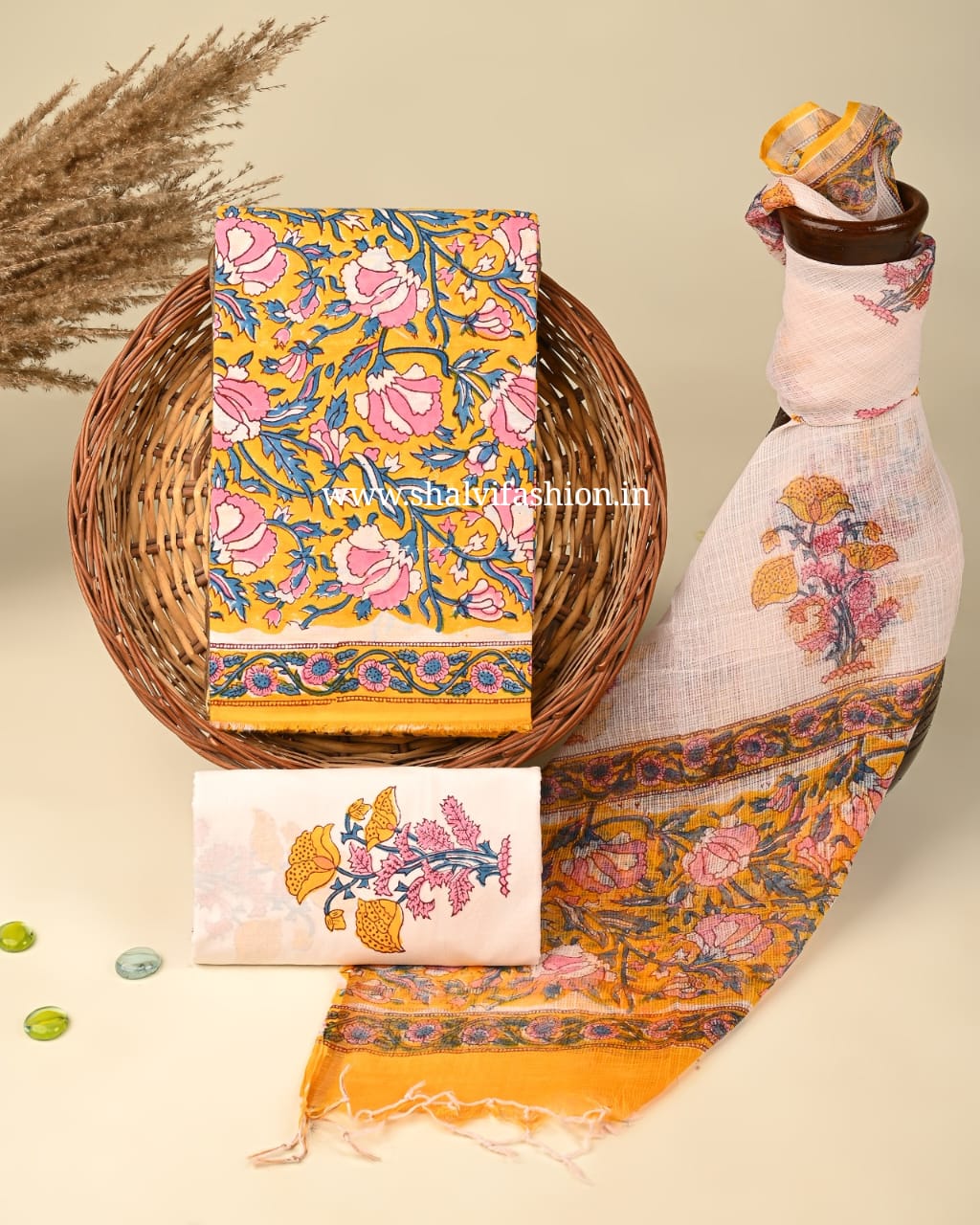 Shop  jaipuri print cotton suits with kota dupatta (3CKD351)