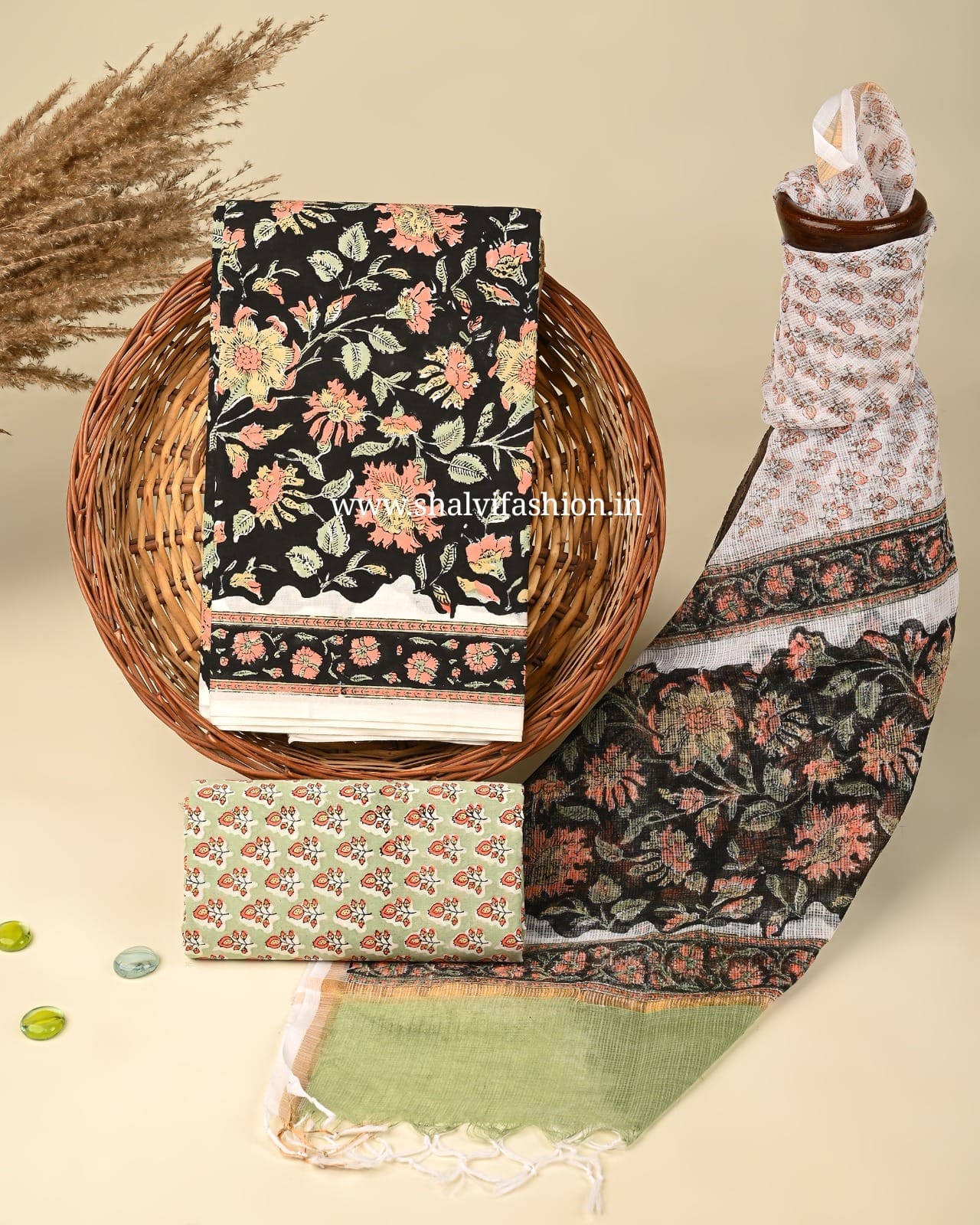 Shop block print kota dupatta cotton suits online shopping (3CKD354)