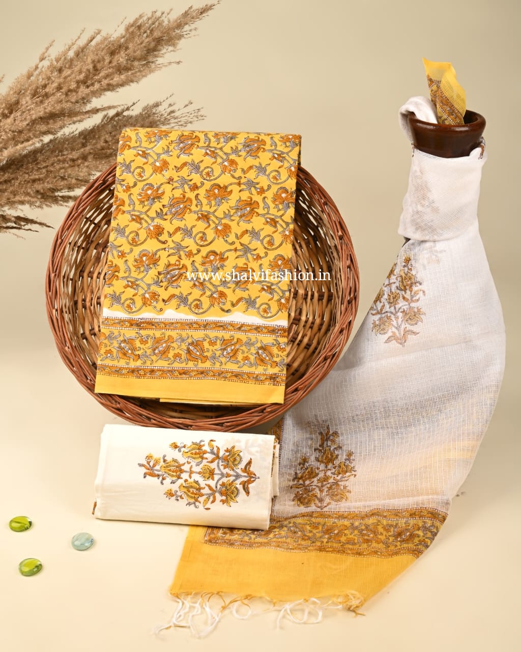 Shop unstitched cotton suits with kota dupatta (3CKD368)