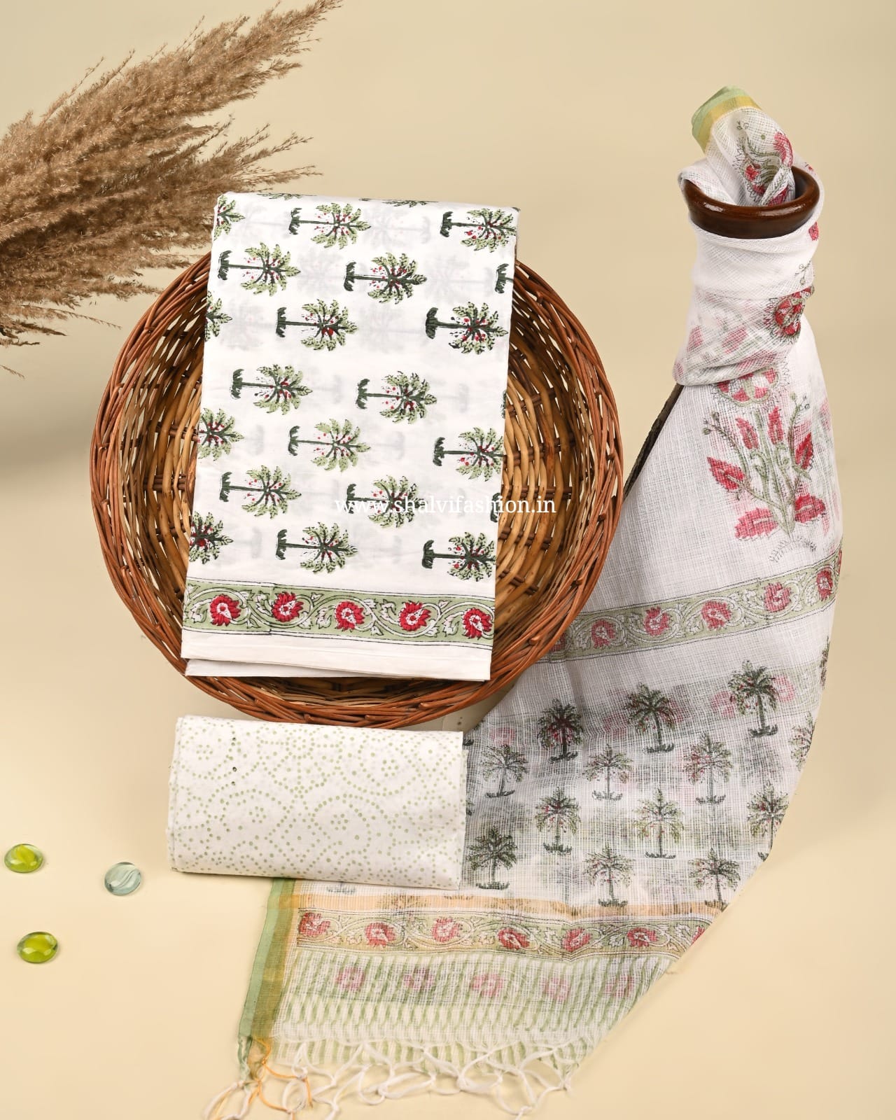Shop sanganeri print cotton suits with koat doria dupatta (3CKD393)