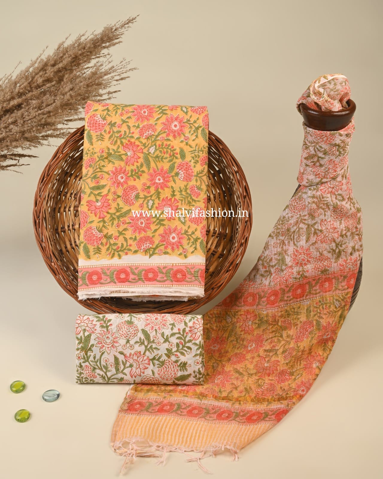 Shop hand block print kota dupatta cotton suit sets (3CKD443)