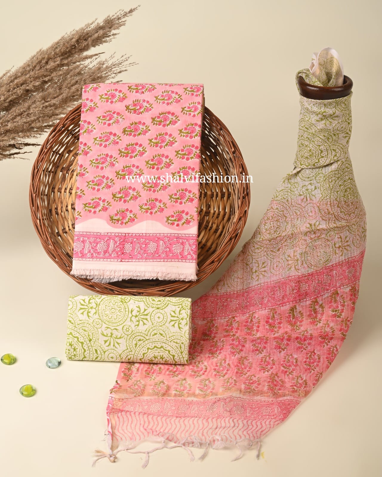 Shop block printed cotton suits with kota dupatta in jaipur (3CKD450)