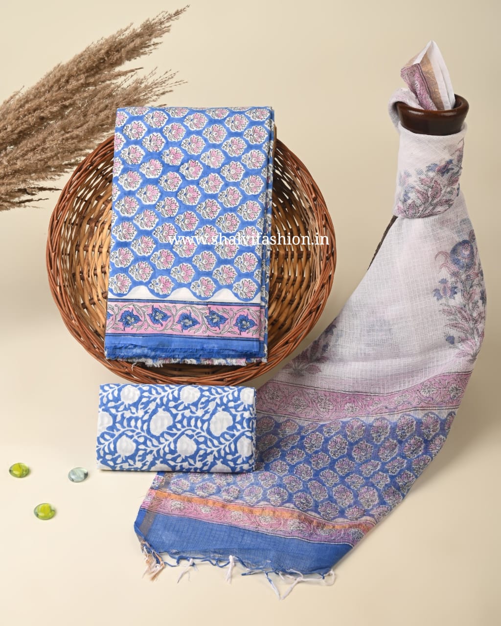 Shop block print kota dupatta cotton suits online (3CKD451)