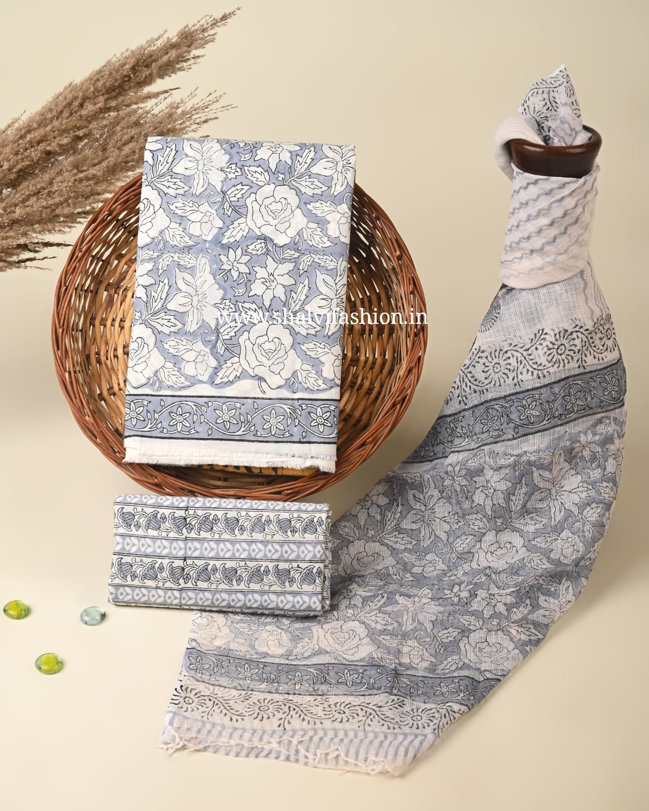 Shop jaipuri print cotton suits with kota dupatta online (3CKD453)