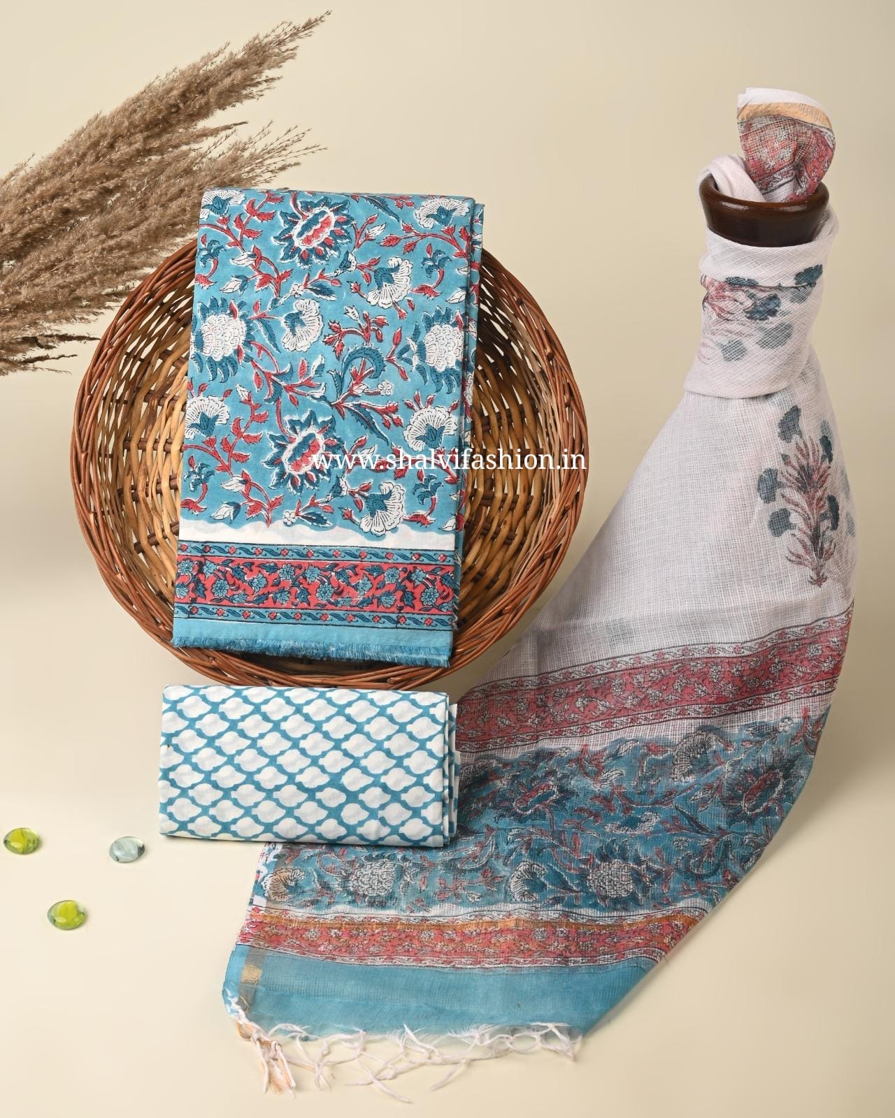 Shop hand block printed cotton suits in jaipur (3CKD455)