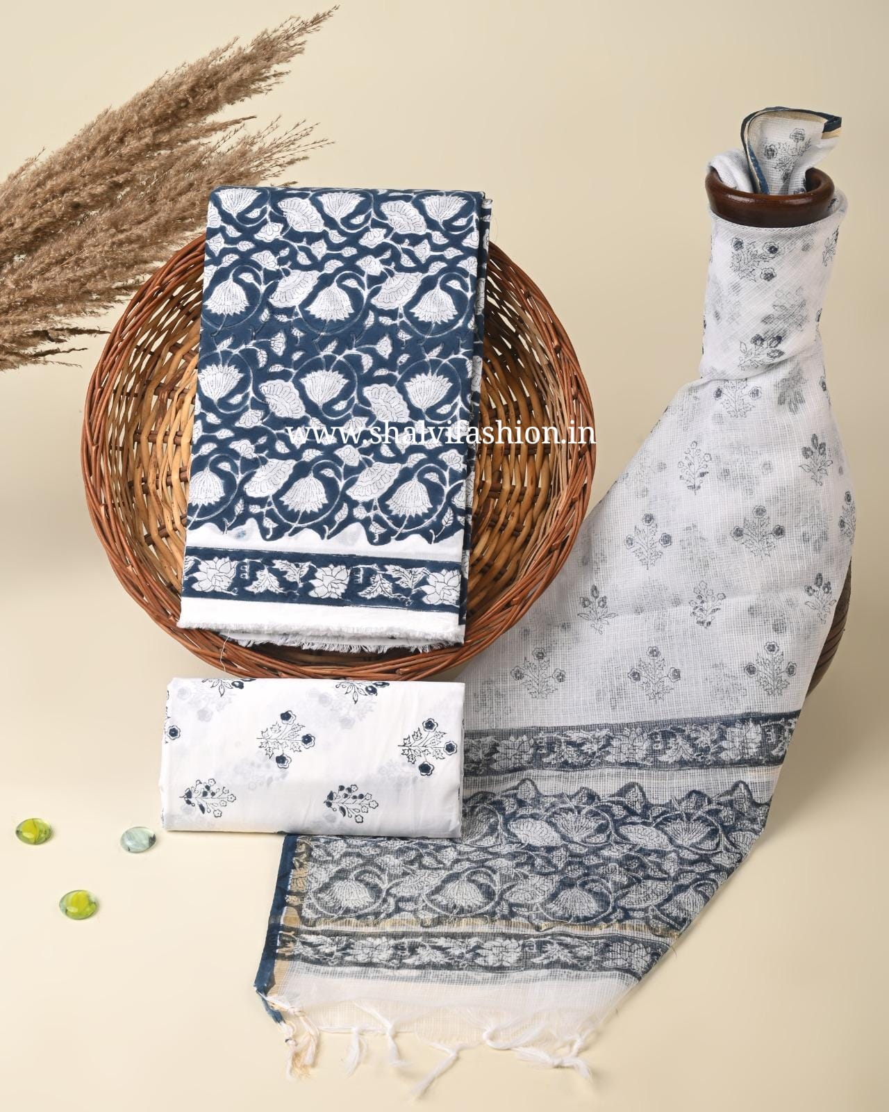 Shop sanganeri print cotton suits with kota dupatta (3CKD463)