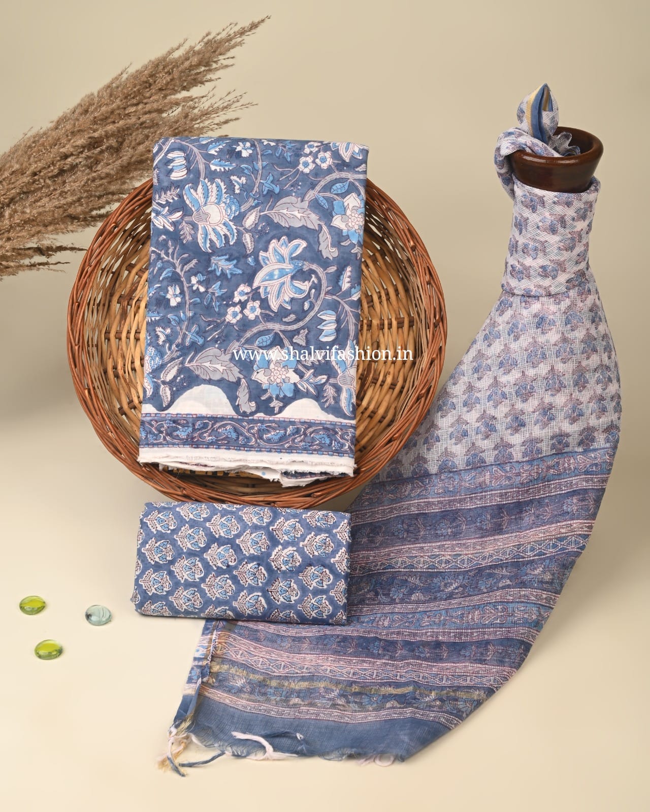 Shop block printed kota dupatta cotton suits (3CKD464)