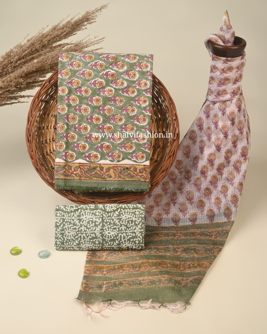 Shop unstitched block print cotton suits online (3CKD471)
