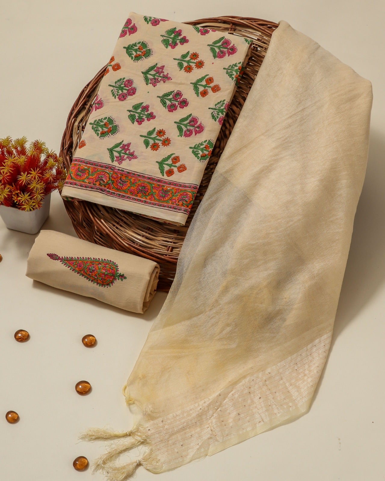 Shop viscose kota doria dupatta cotton suits online (3CKD51)