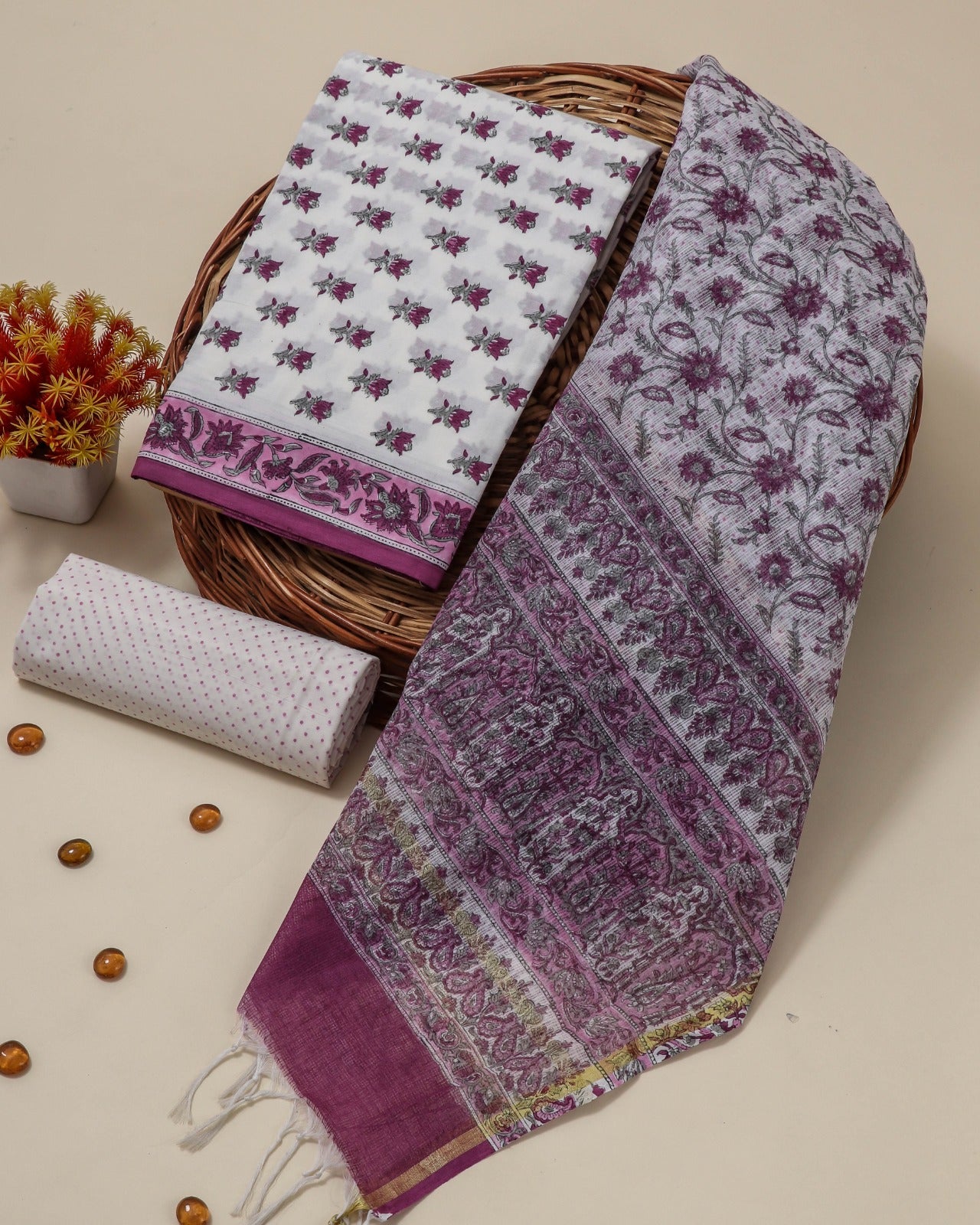 Shop unstitched cotton suits with kota dupatta online (3CKD59)