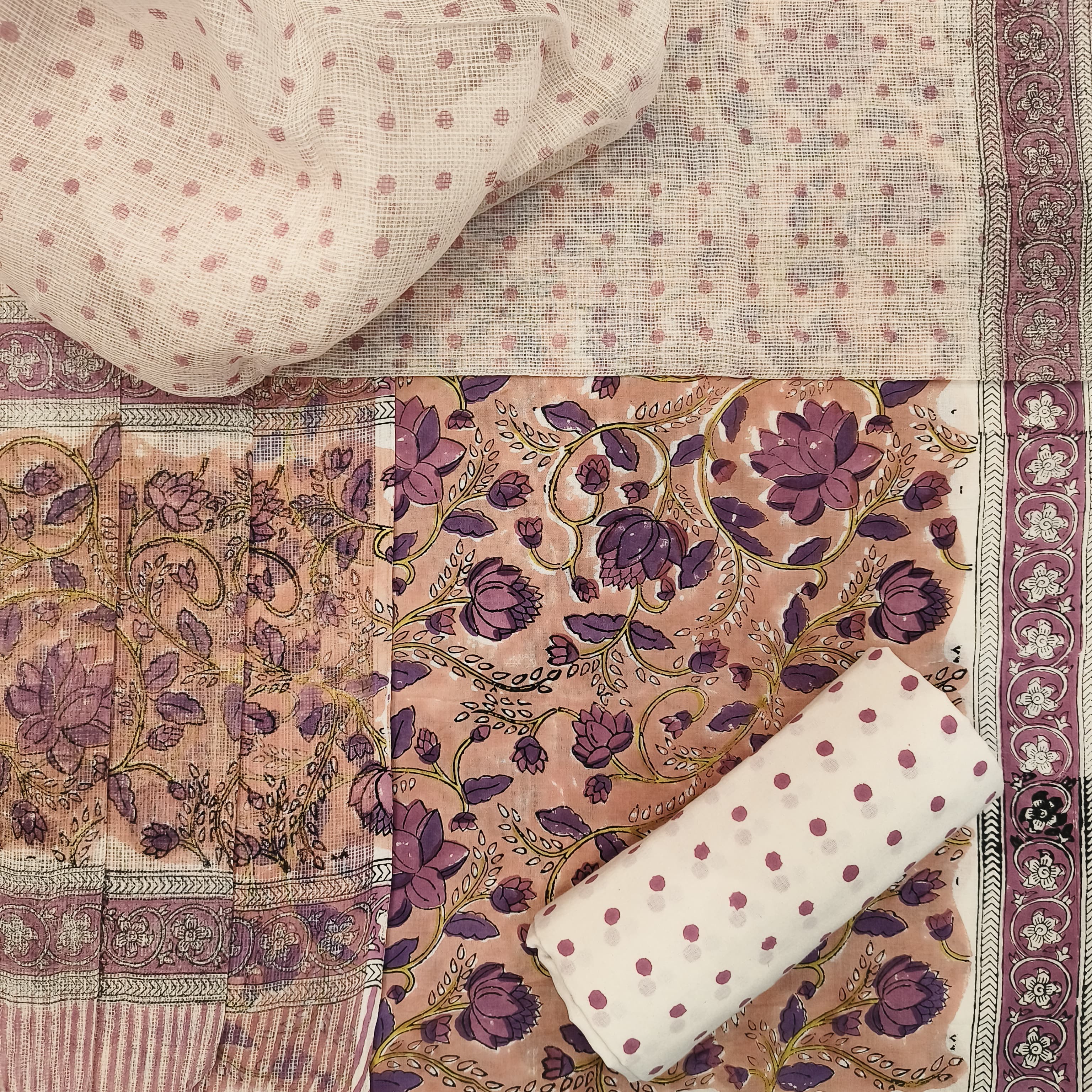 Shop unstitched cotton suit set with kota dupatta (3CKD600)