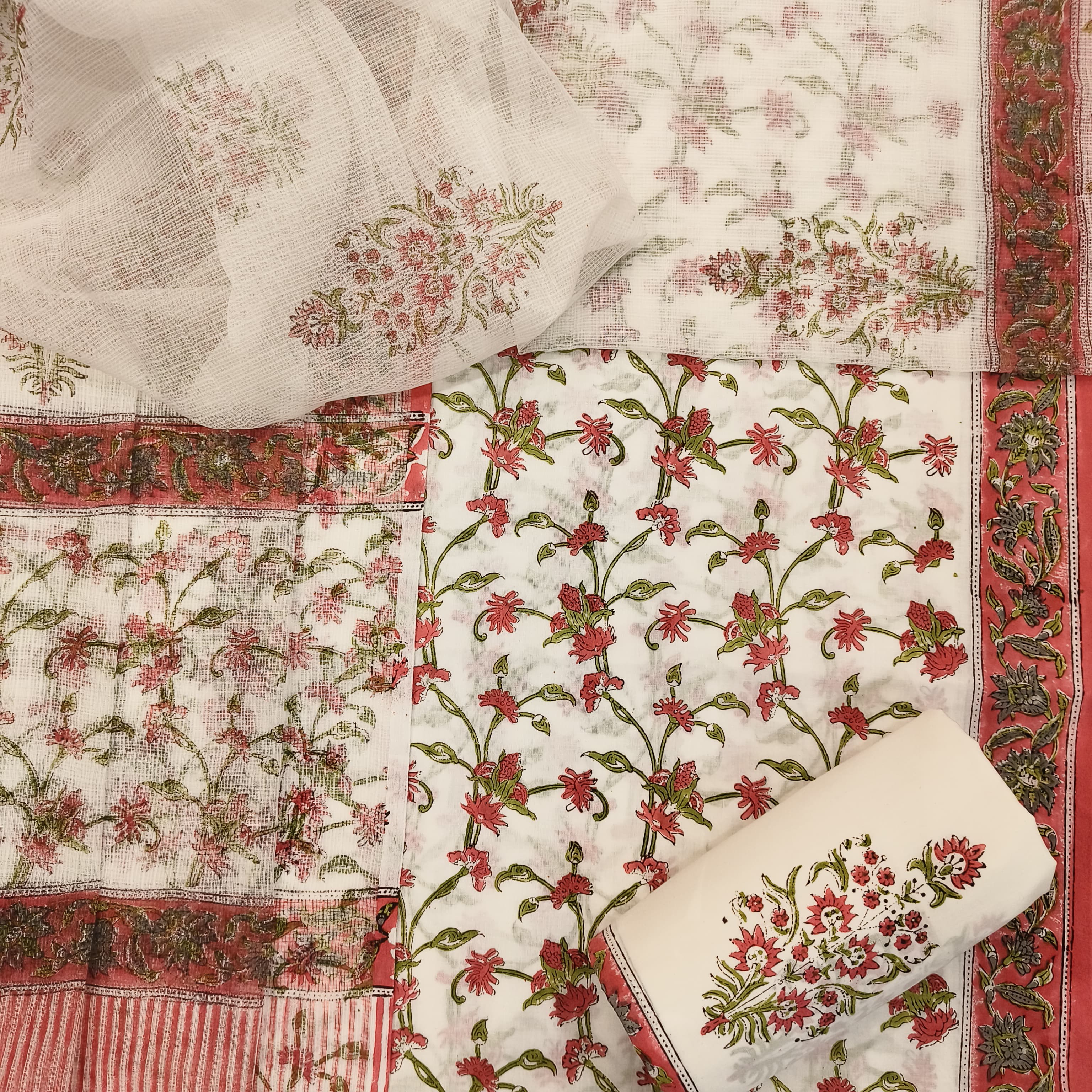 Shop hand block print cotton suit sets with kota dupatta (3CKD630)