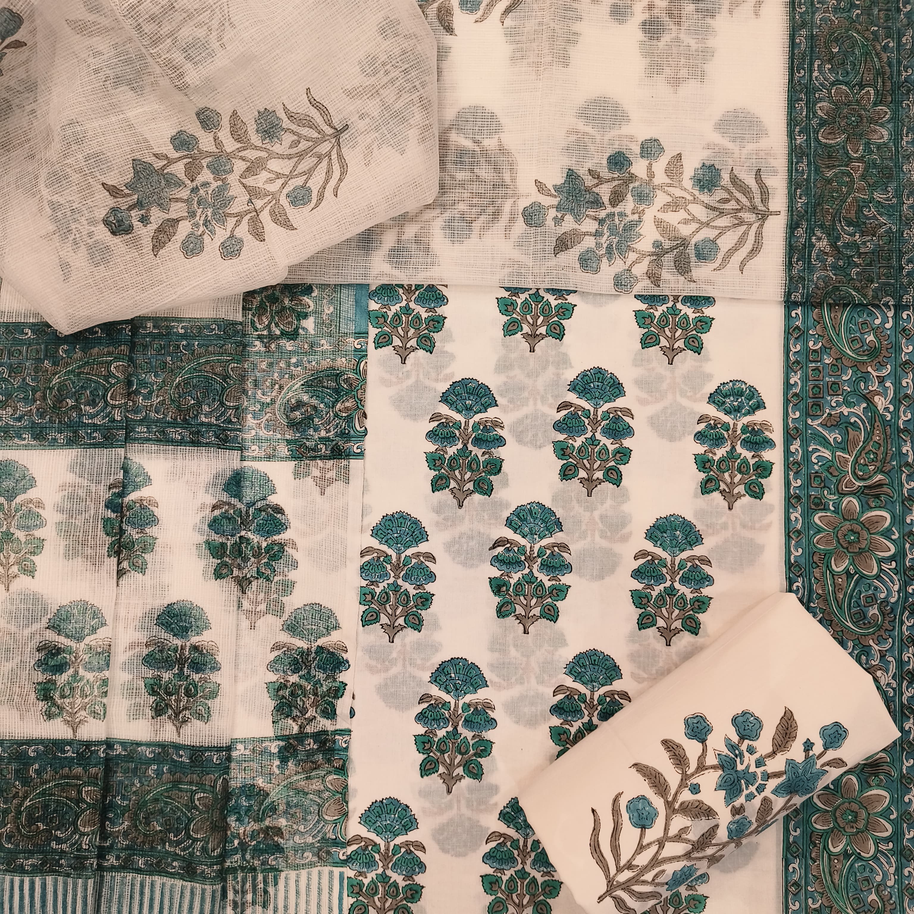 Elegant Hand Block Print Cotton Suit Set with Kota Doria Dupatta (3CKD640)