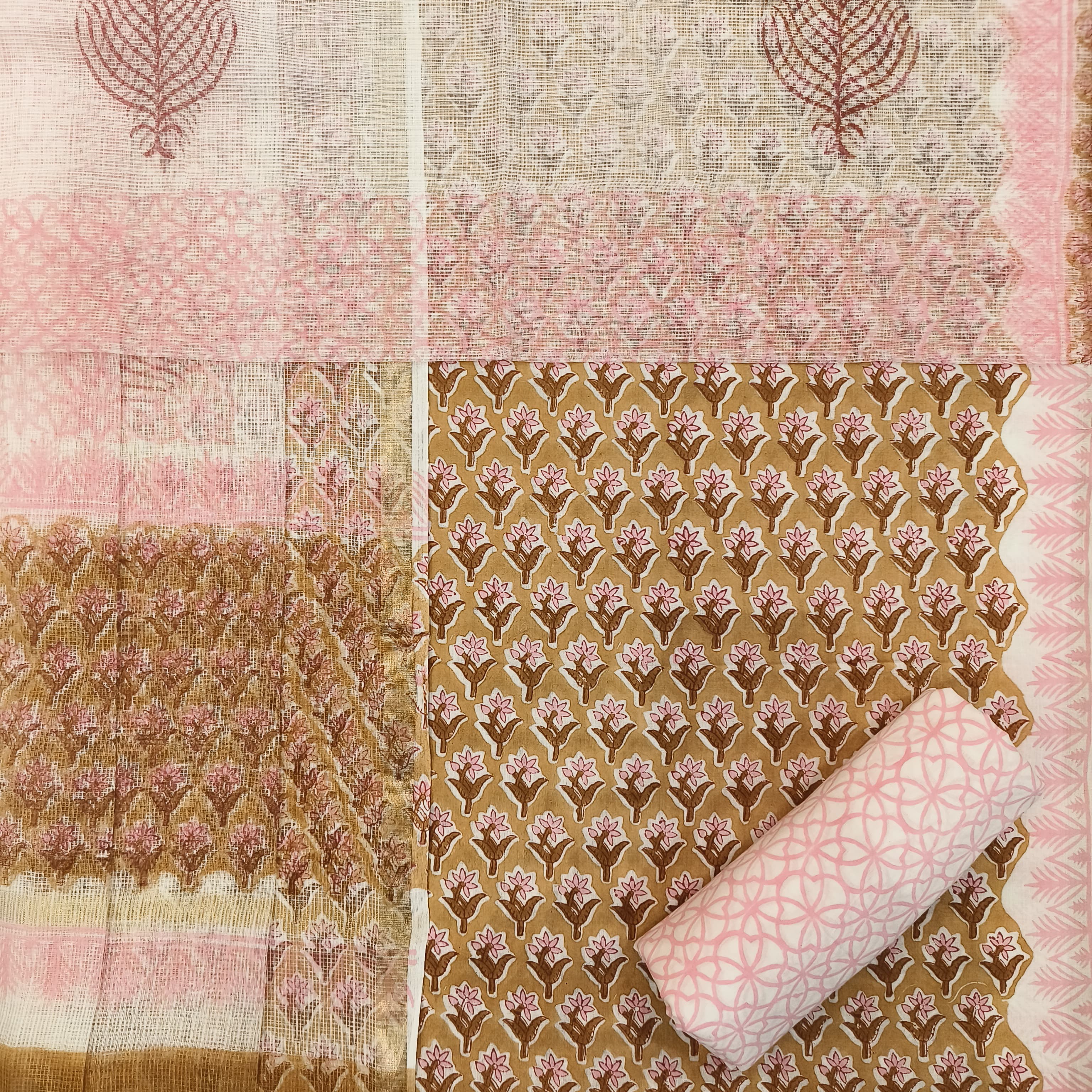 Shop unstitched cotton suit set with doria dupatta (3CKD654)