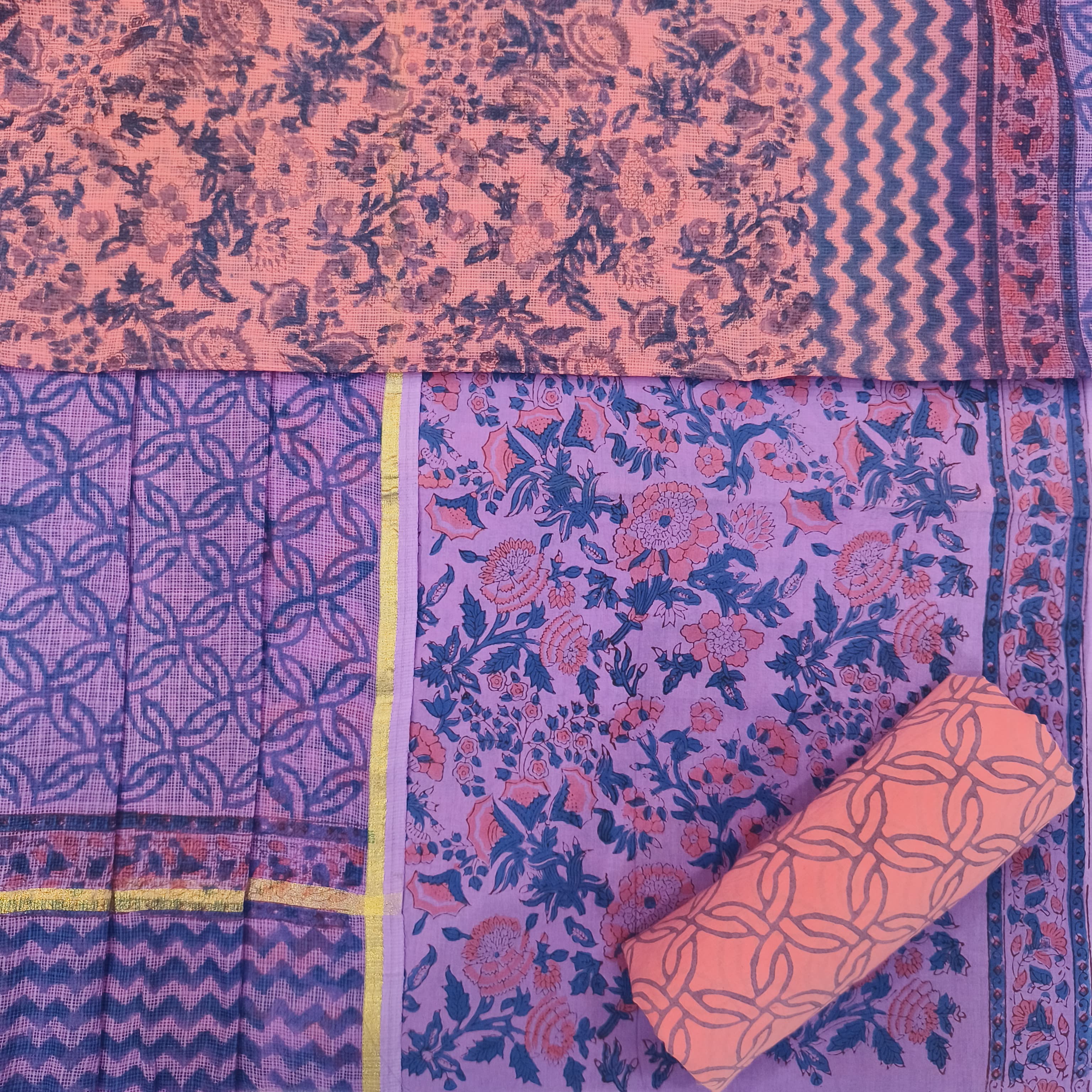 Shop kota doria dupatta cotton suit sets (3CKD659)