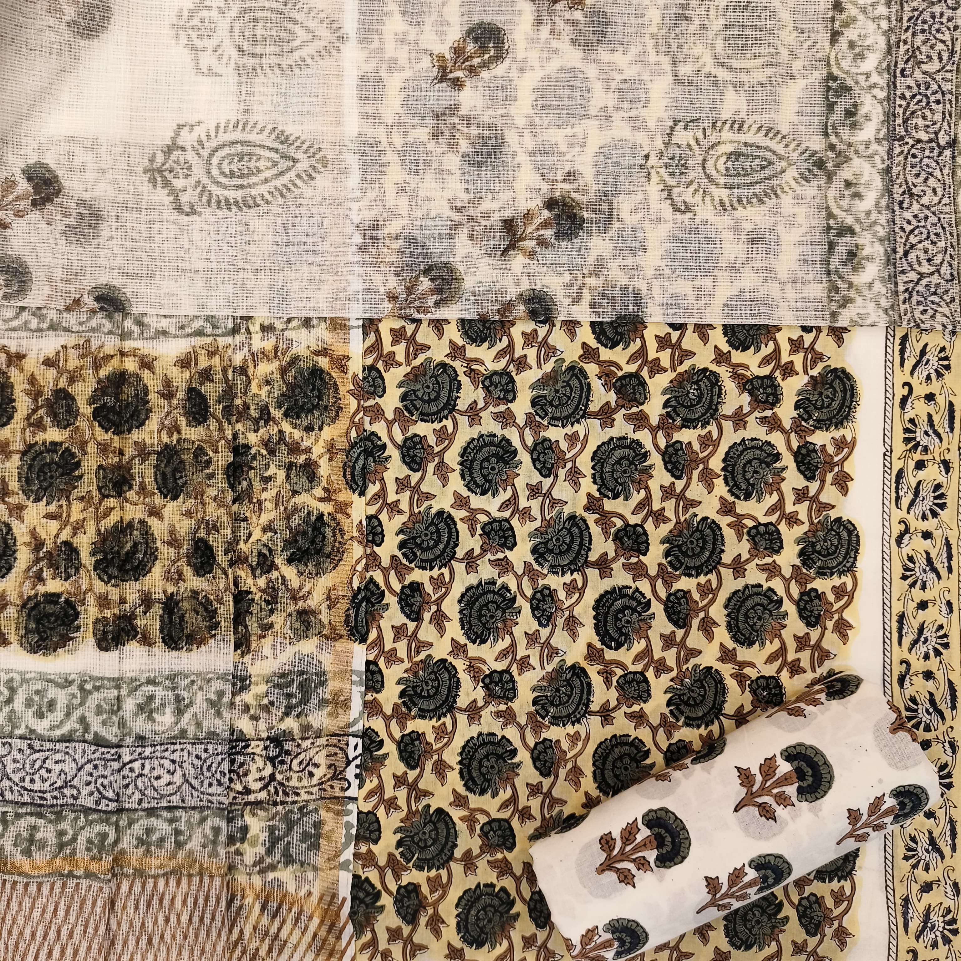 Shop hand block print cotton suit sets with kota dupatta (3CKD668)