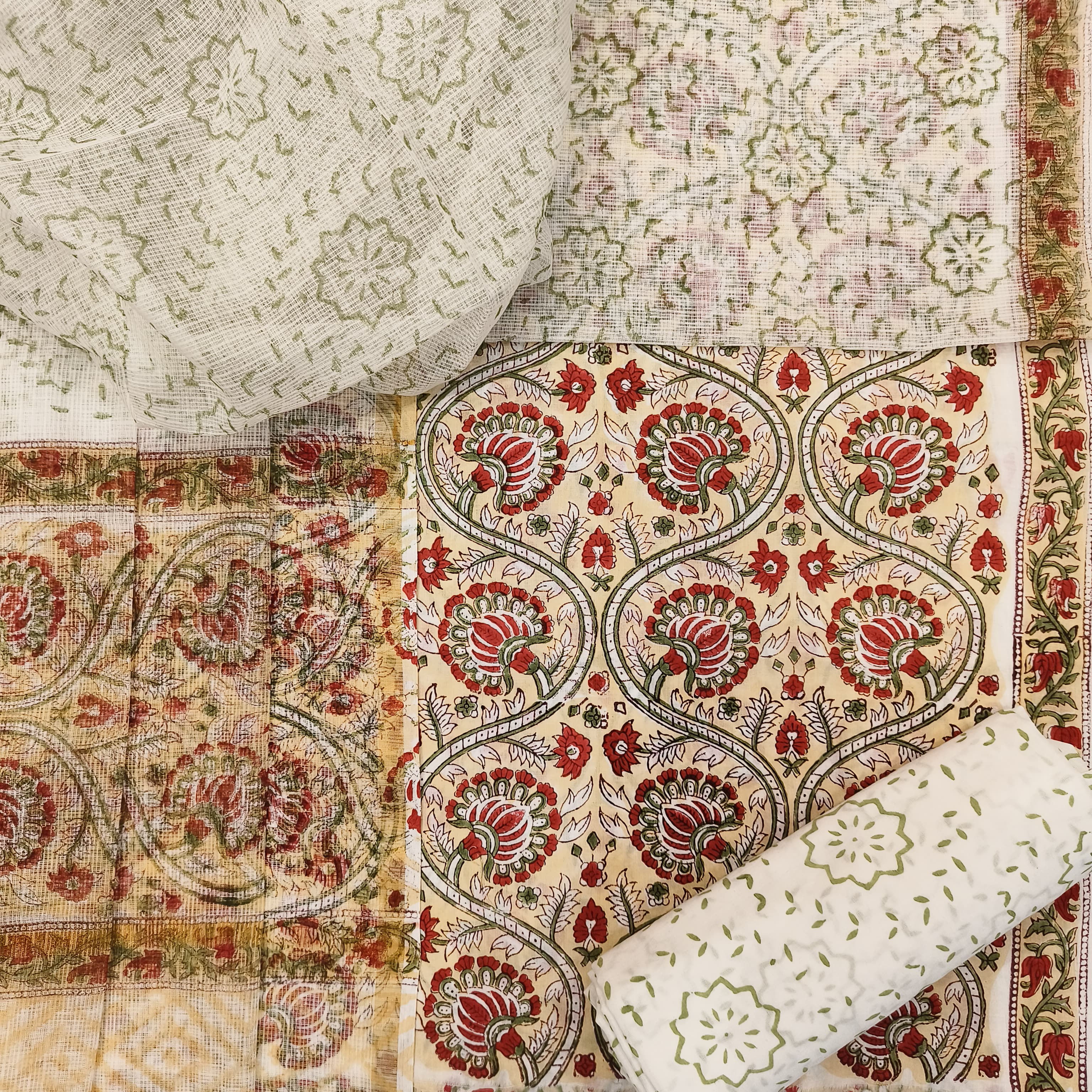 Shop unstitched cotton suits with kota dupatta online (3CKD669)