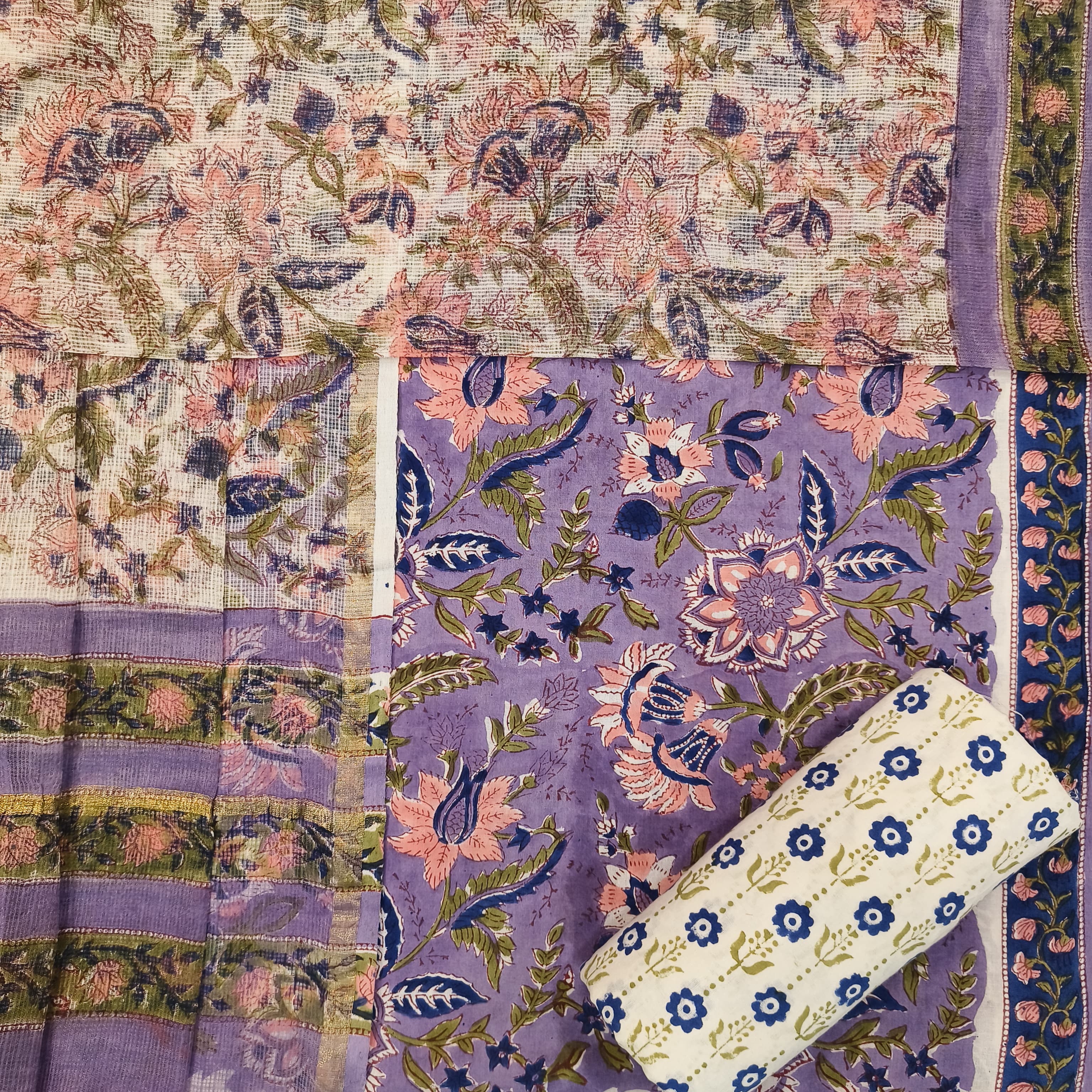 Shop unstitched cotton suit sets with kota dupatta (3CKD688)