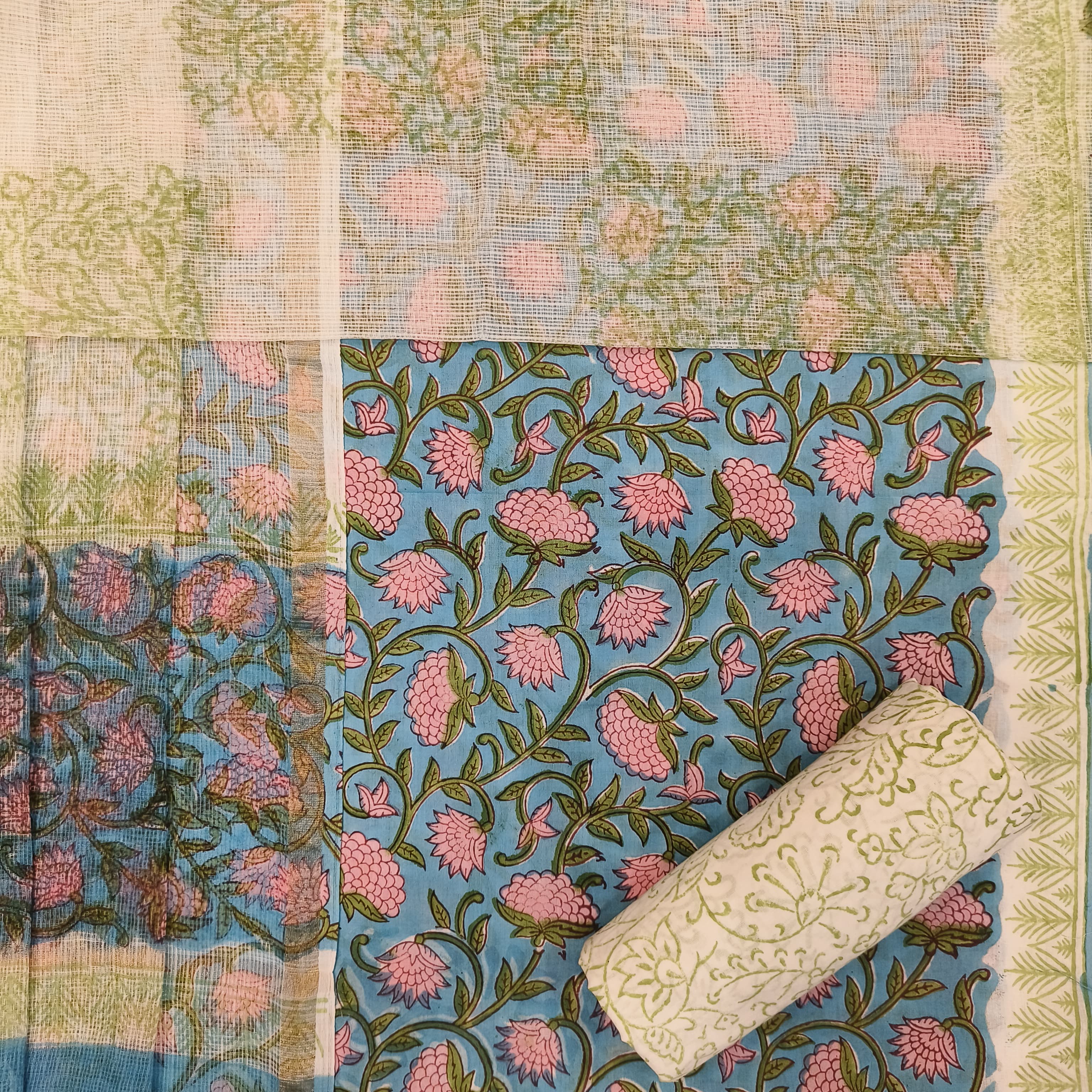 Shop block print cotton suit sets with kota dupatta online (3CKD698)