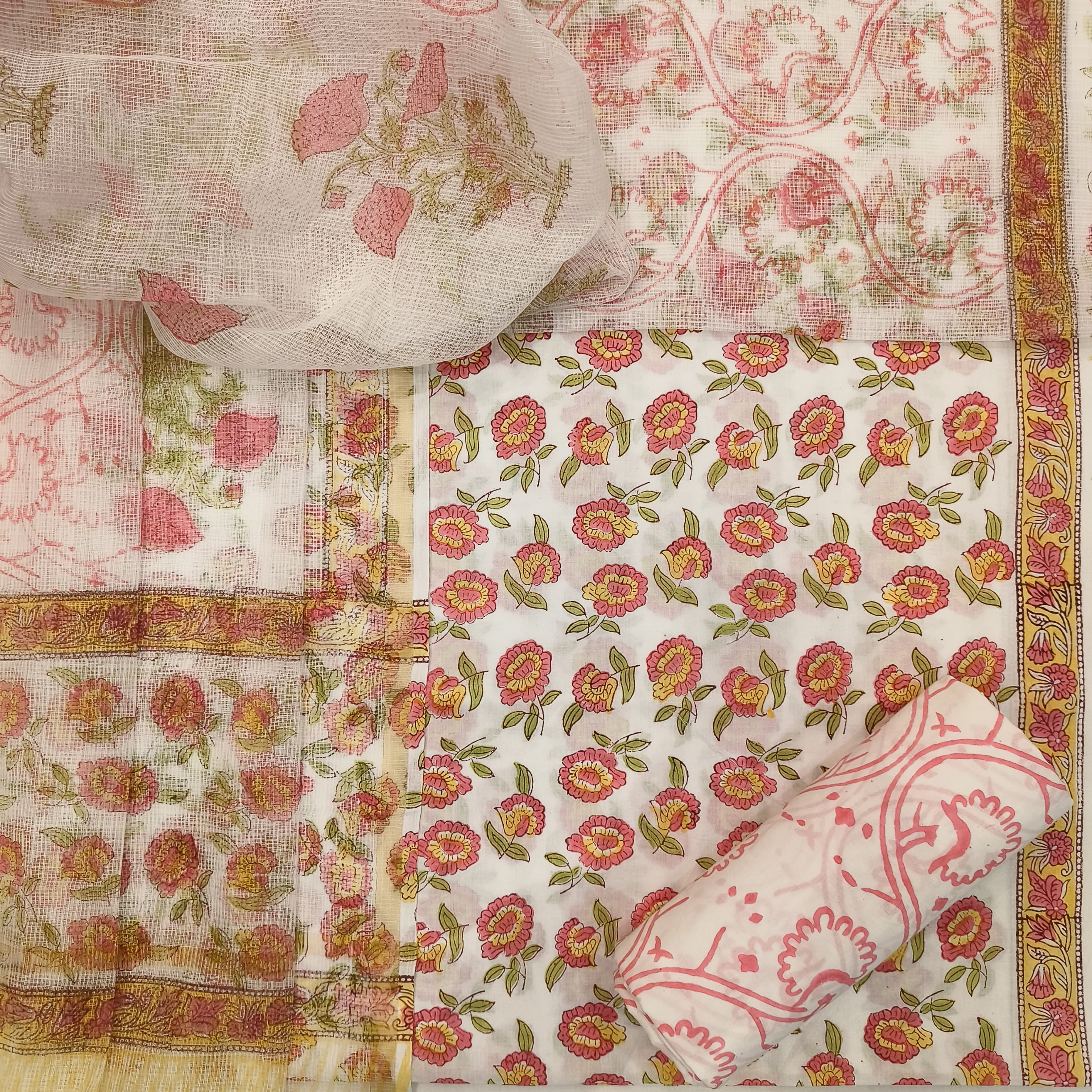 Shop kota dupatta hand block print cotton suit sets online (3CKD695)