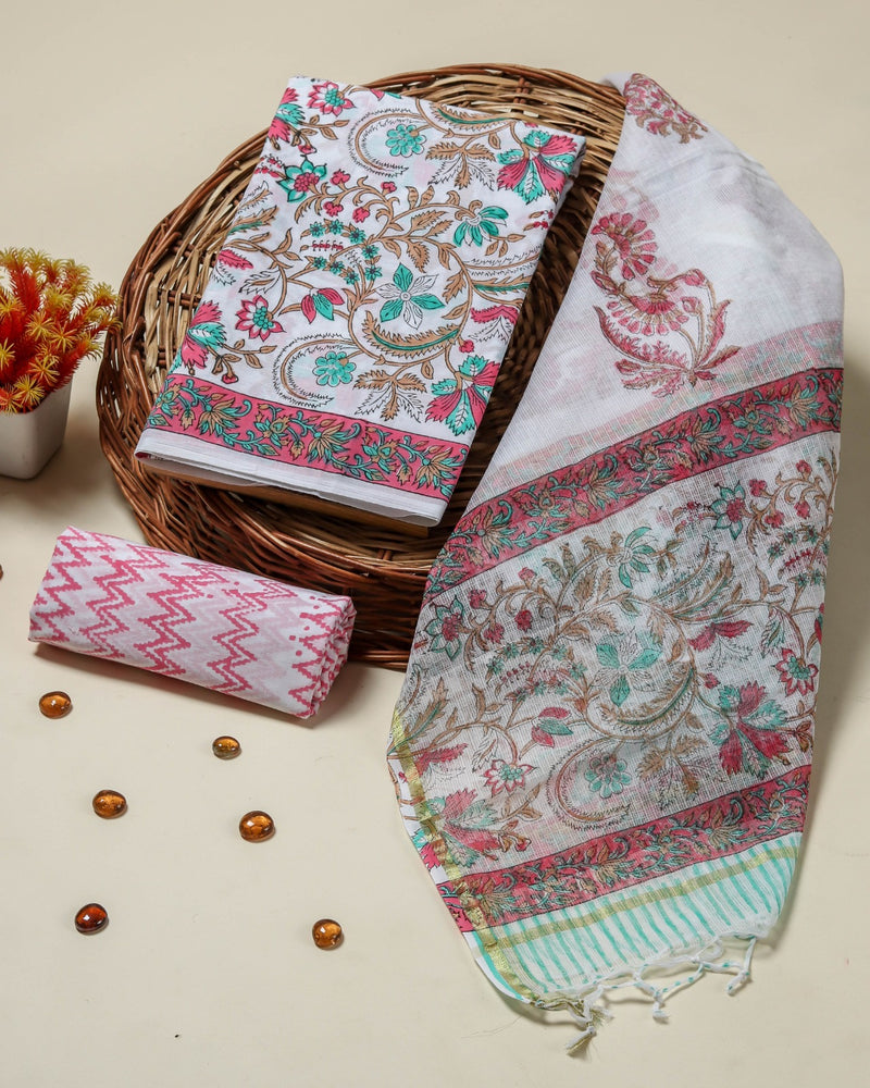Shop jaipuri print cotton suit sets with mulmul dupatta online (3CKD726)