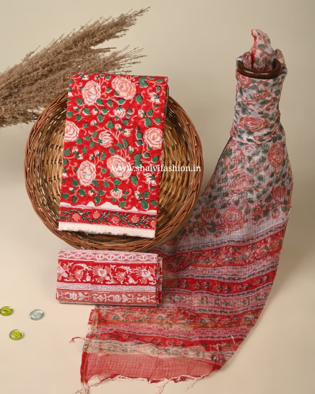 Shop jaipuri print cotton suits with kota dupatta (3CKD771)