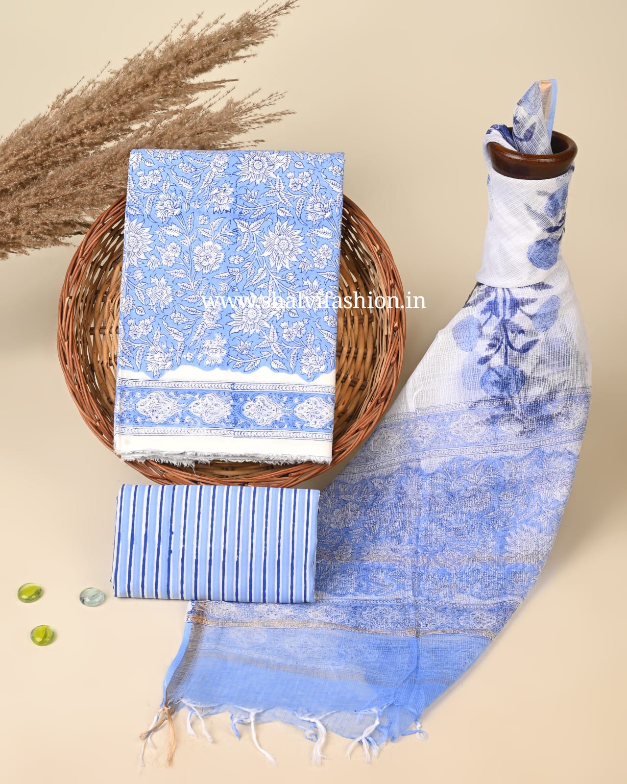 Shop unstitched block print cotton suits online (3CKD773)