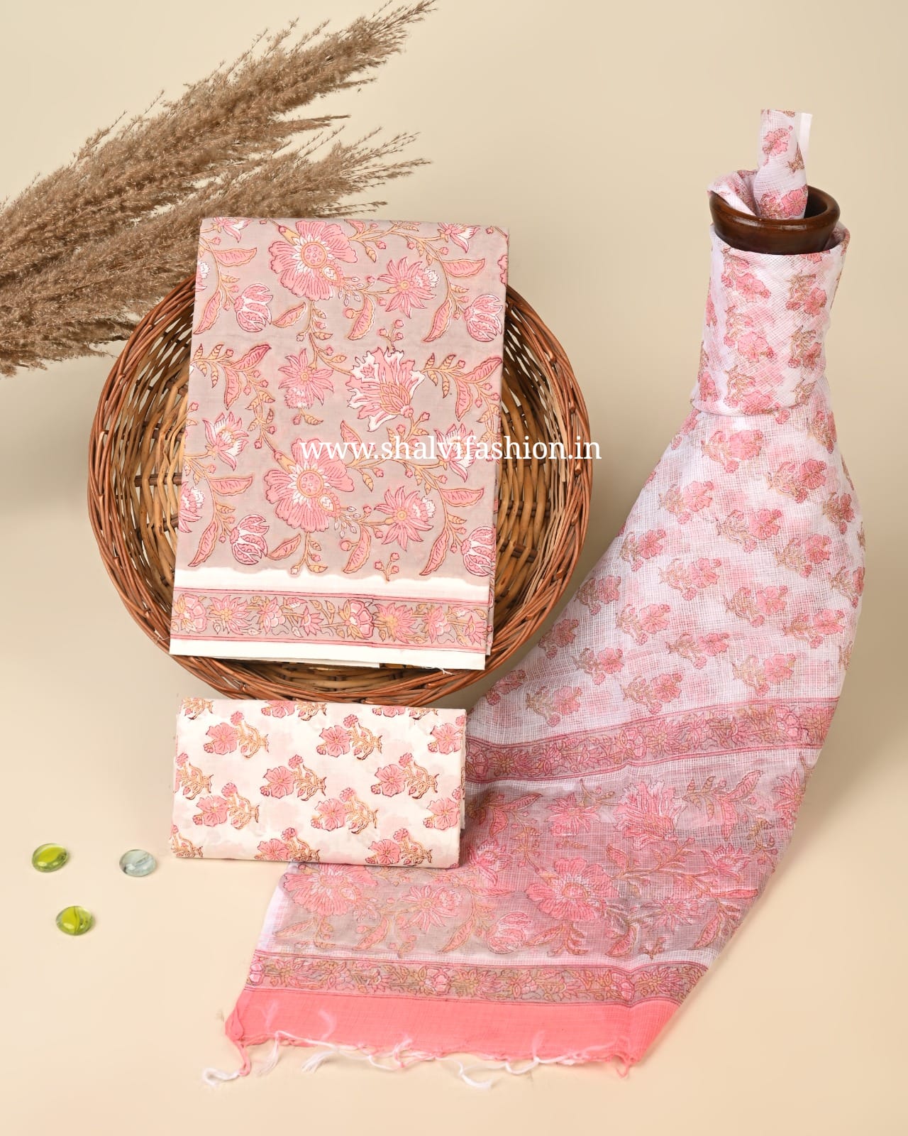 Shop hand block printed cotton suits with doria dupatta (3CKD780)