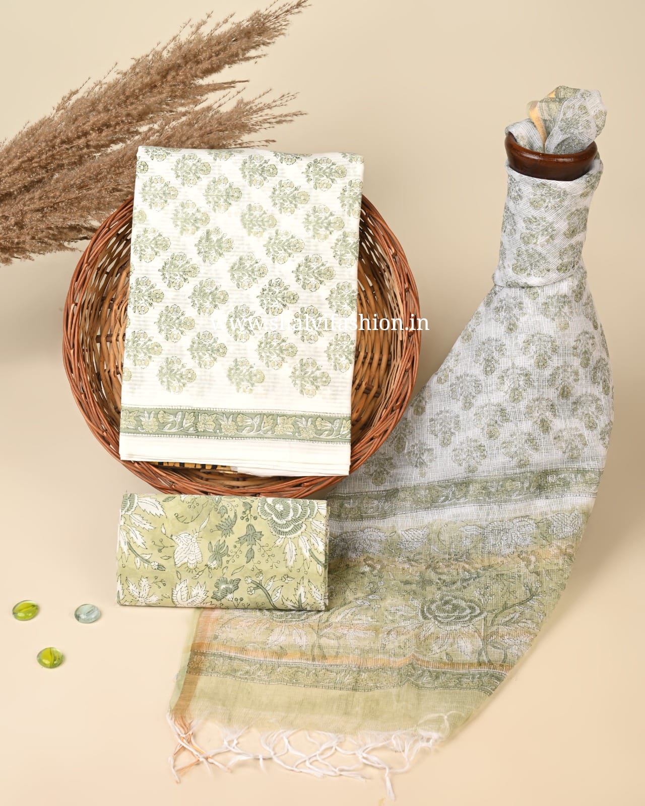 Shop block printed cotton suits with kota dupatta in jaipur (3CKD781)