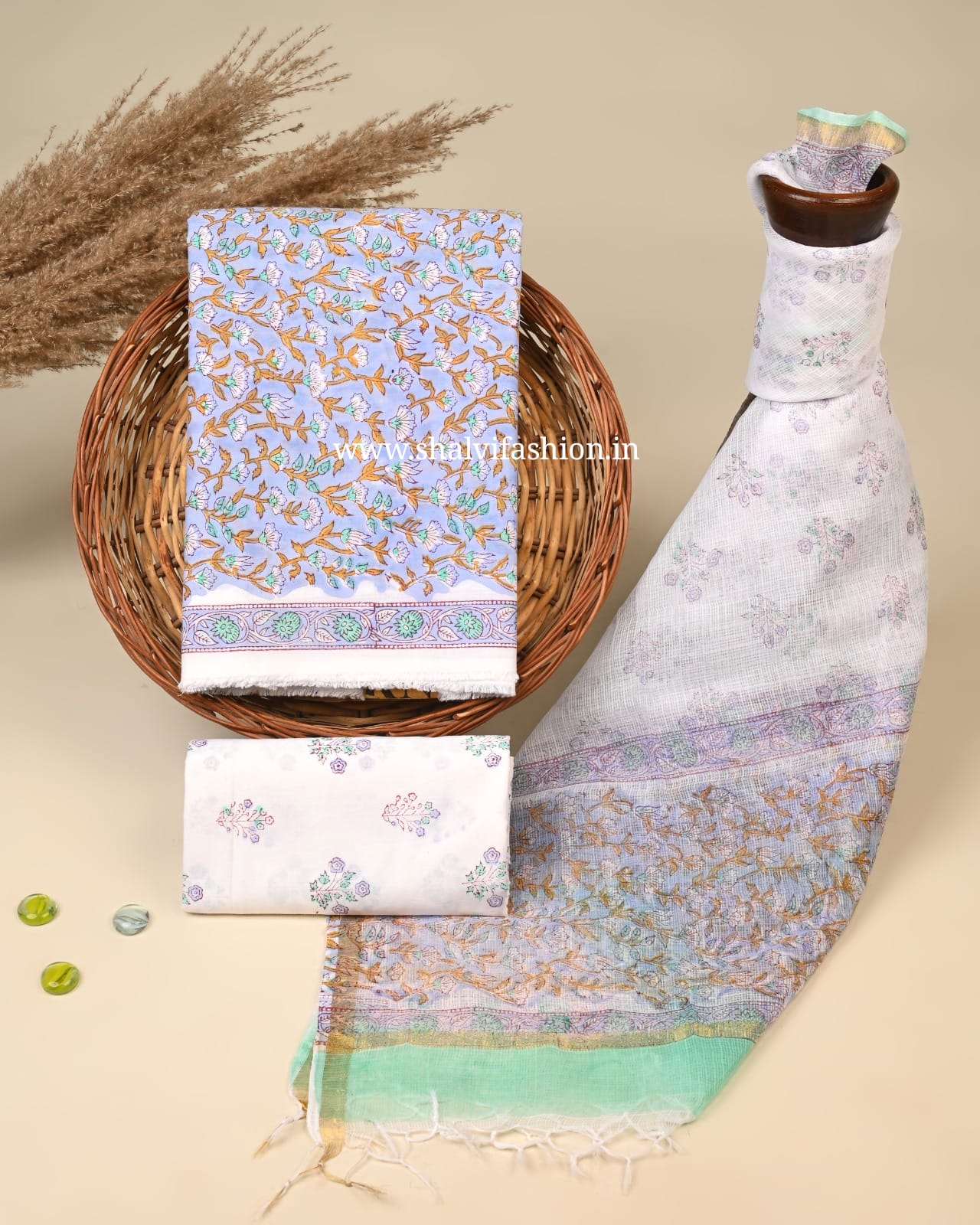 Shop block print kota dupatta cotton suits online (3CKD792)