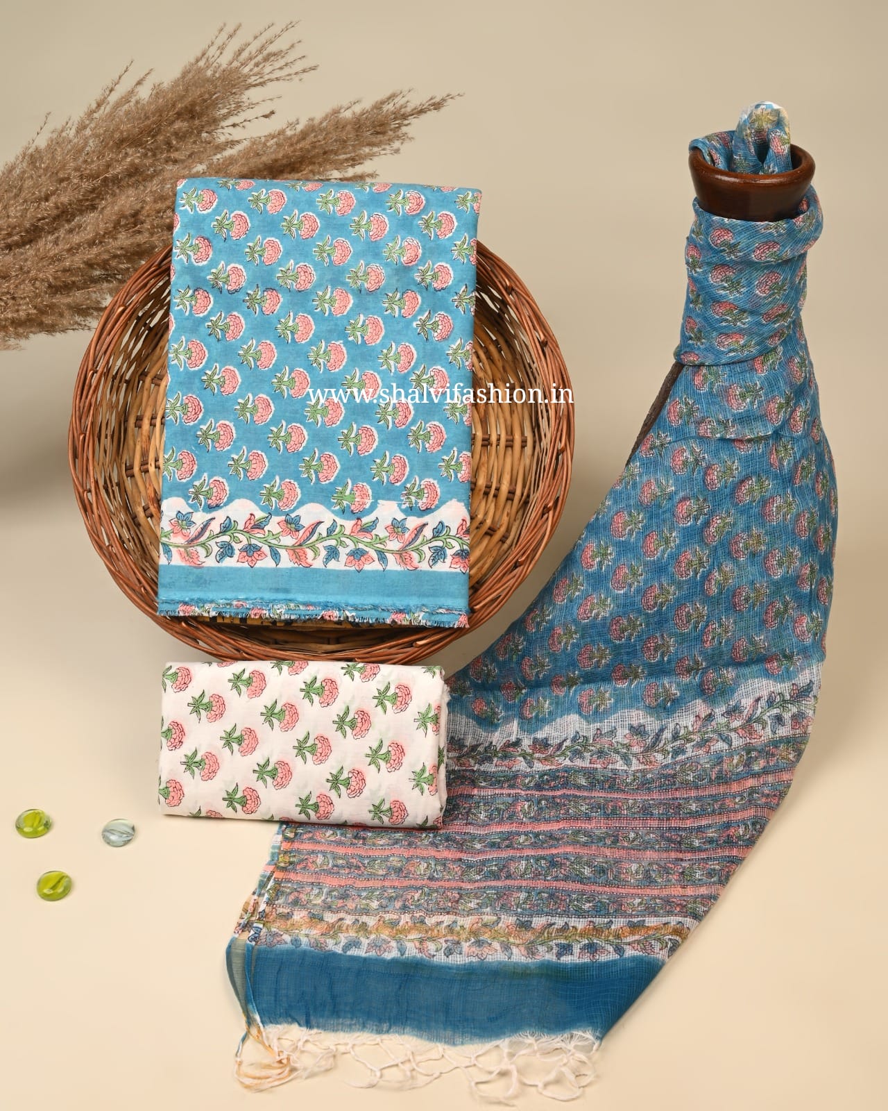 Shop jaipuri print cotton suits with kota dupatta online (3CKD794)