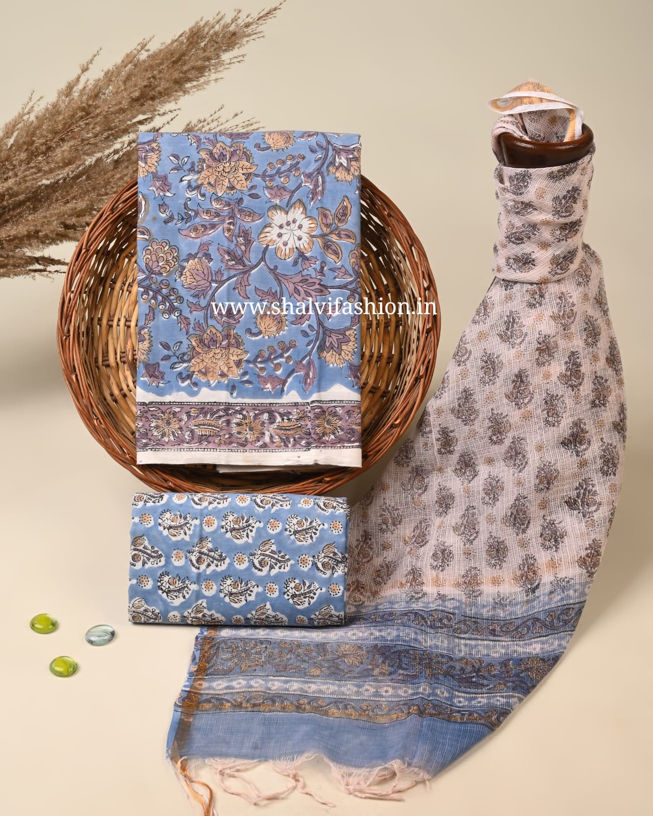 Shop block print kota dupatta cotton suits online (3CKD798)