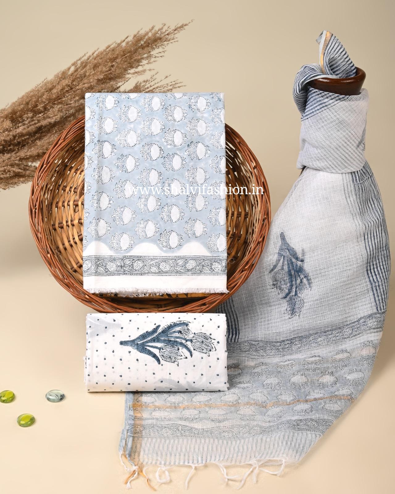 Shop block print kota dupatta cotton suits online (3CKD803)