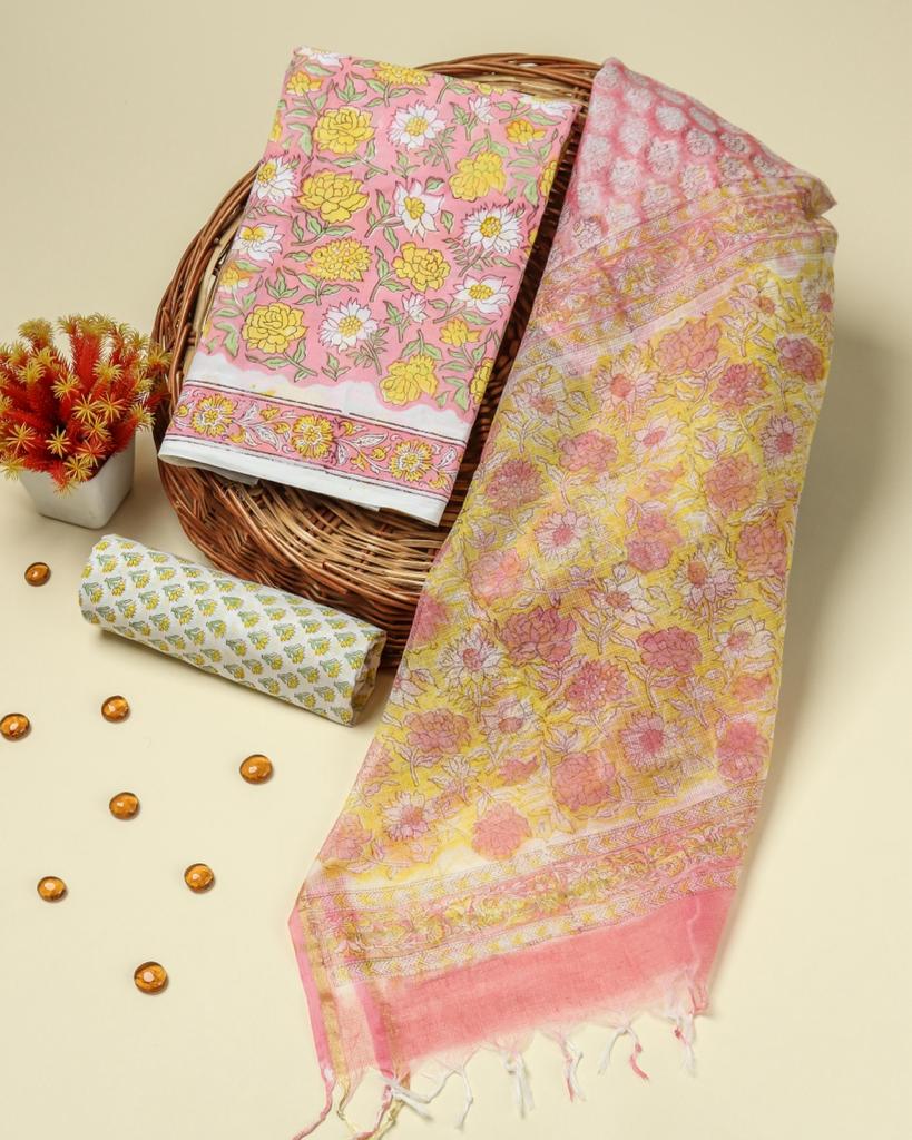 Shop unstitched cotton suits with kota doria dupatta (3CKD80)