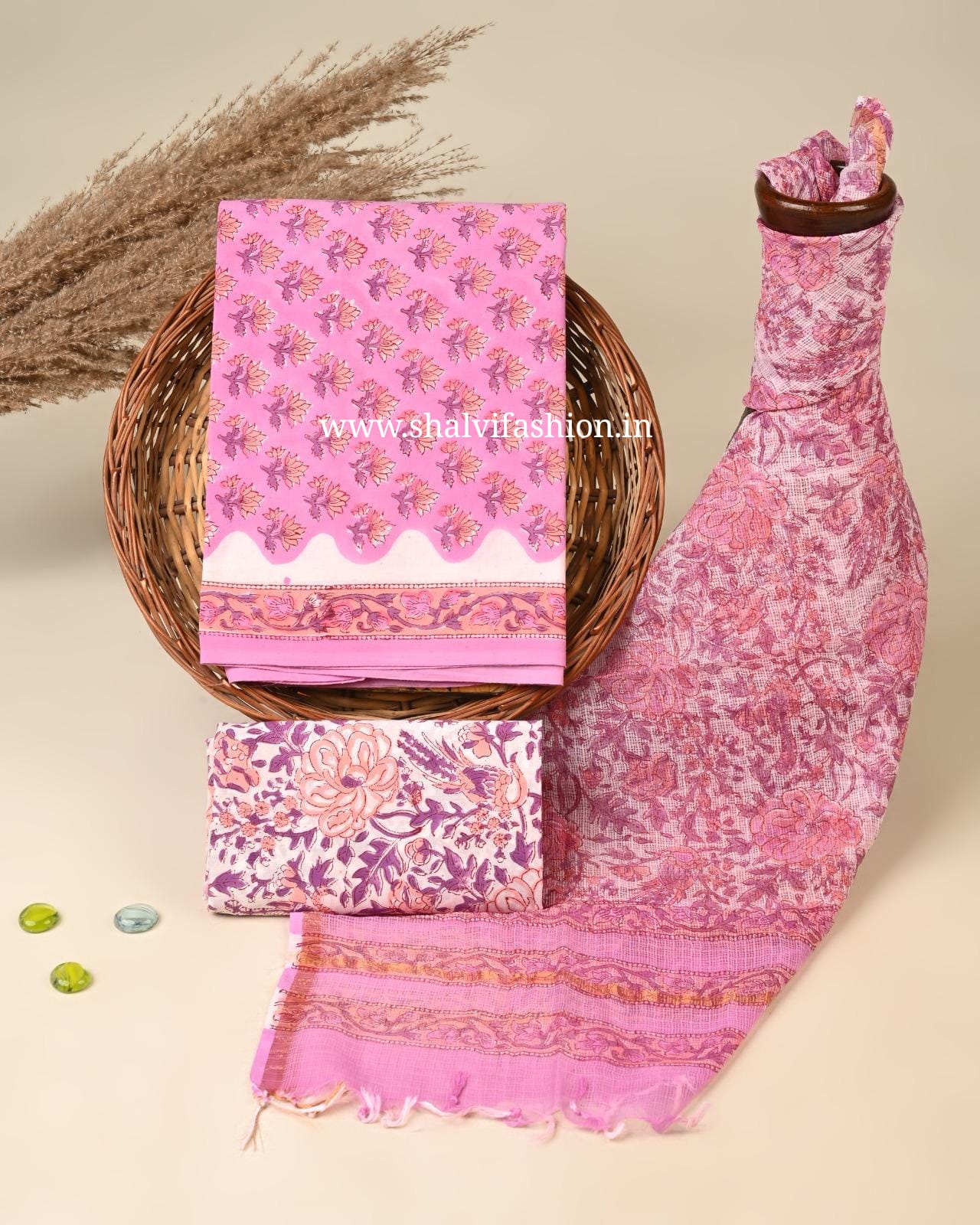 Shop jaipuri printed cotton suits with kota dupatta (3CKD813)